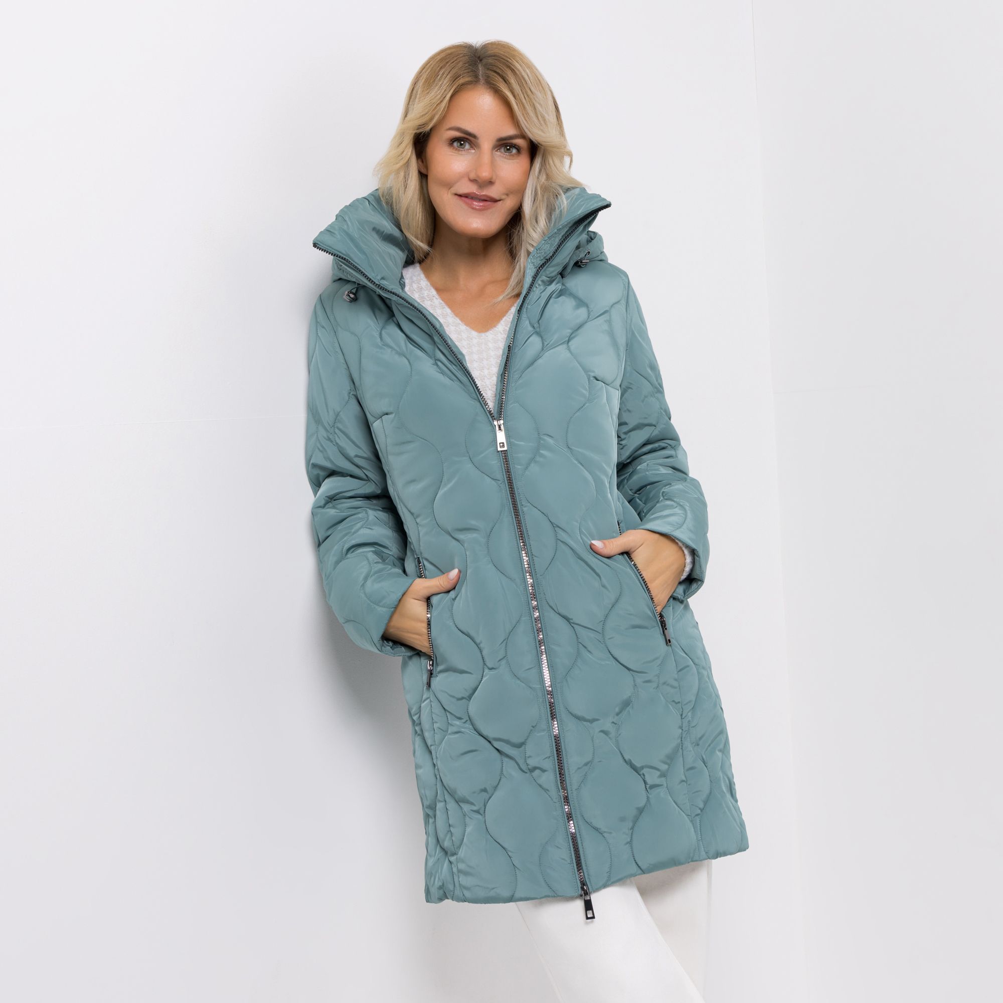 CENTIGRADE Steppmantel hoher Zierstehkragen 2-Wege-Reißverschluss Wellensteppung