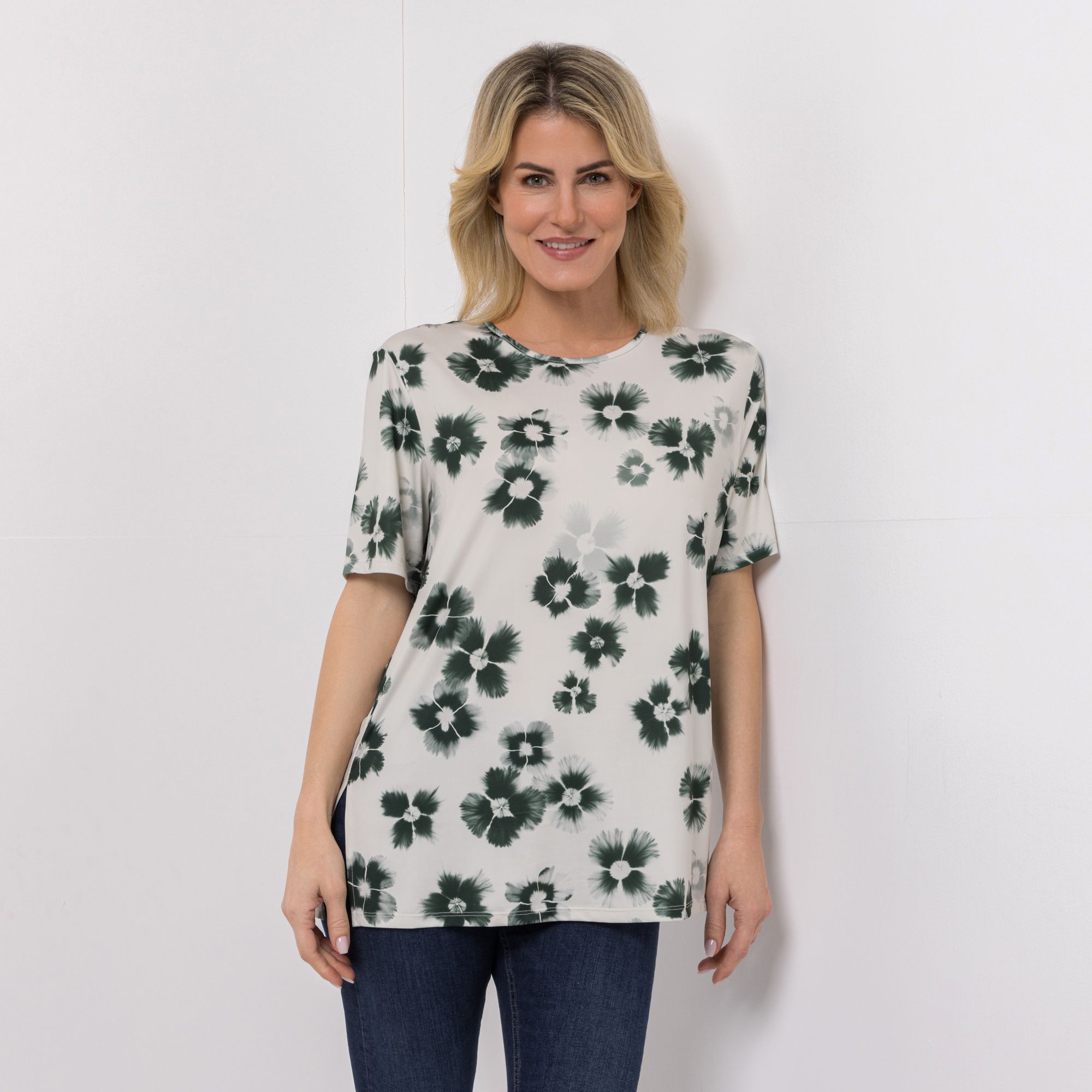 IN-PRINT Shirt, 1/2-Arm Rundhalsausschnitt Seitenschlitze