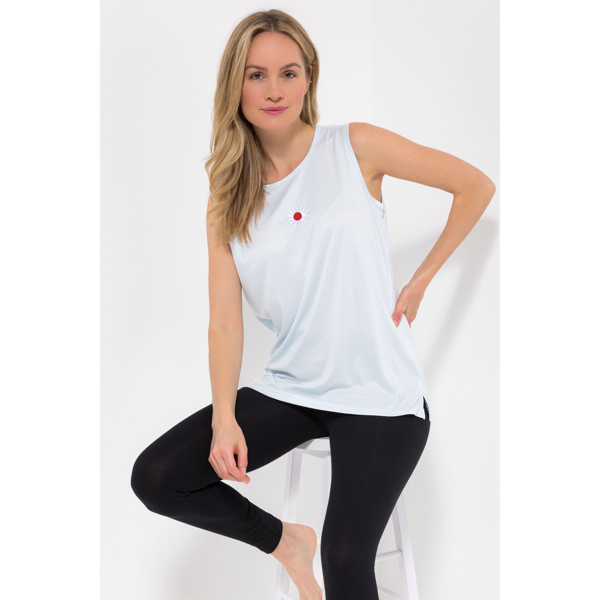 JERYMOOD HOMEWEAR Top, ärmellos Rundhalsausschnitt Mikrofaser platzierte Stickerei