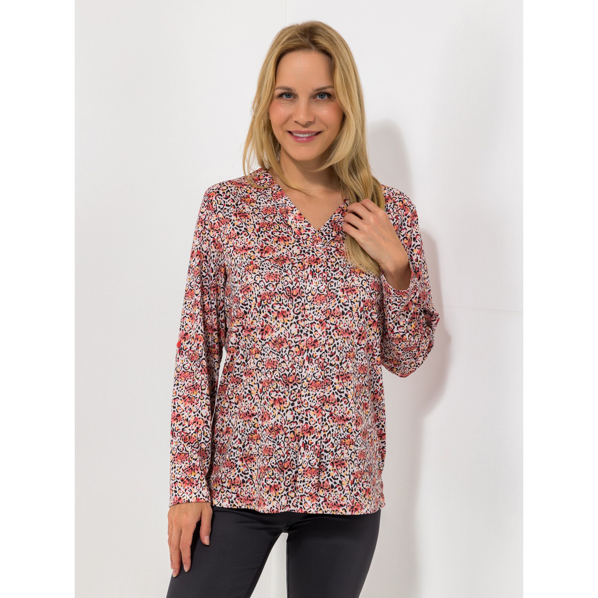 JERYMOOD HOMEWEAR Shirt, 1/1-Arm Mikrofaser V-Ausschnitt Faltendetails