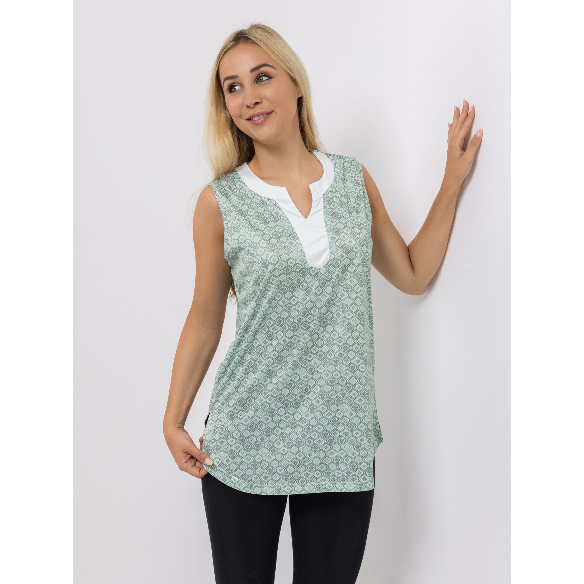 JERYMOOD HOMEWEAR Longtop, ohne Arm Mikrofaser Zier-Ausschnitt mit Kontrastblende