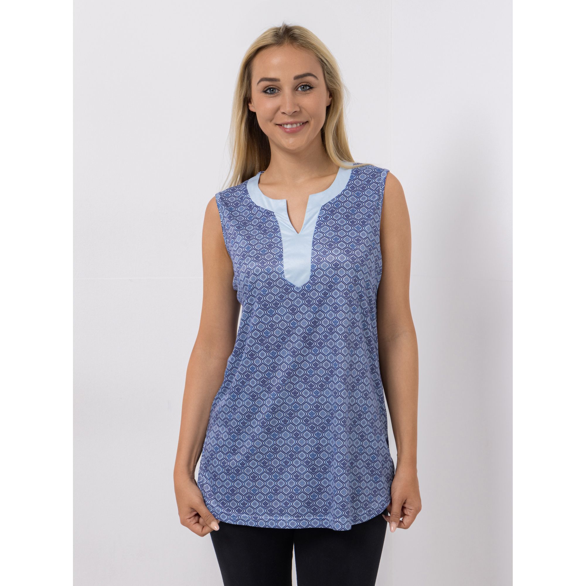 JERYMOOD HOMEWEAR Longtop, ohne Arm Mikrofaser Zier-Ausschnitt mit Kontrastblende