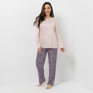 LITTLE ROSE Pyjama, 1/1-Länge Mikrofaser Rundhalsausschnitt Hose bedruckt