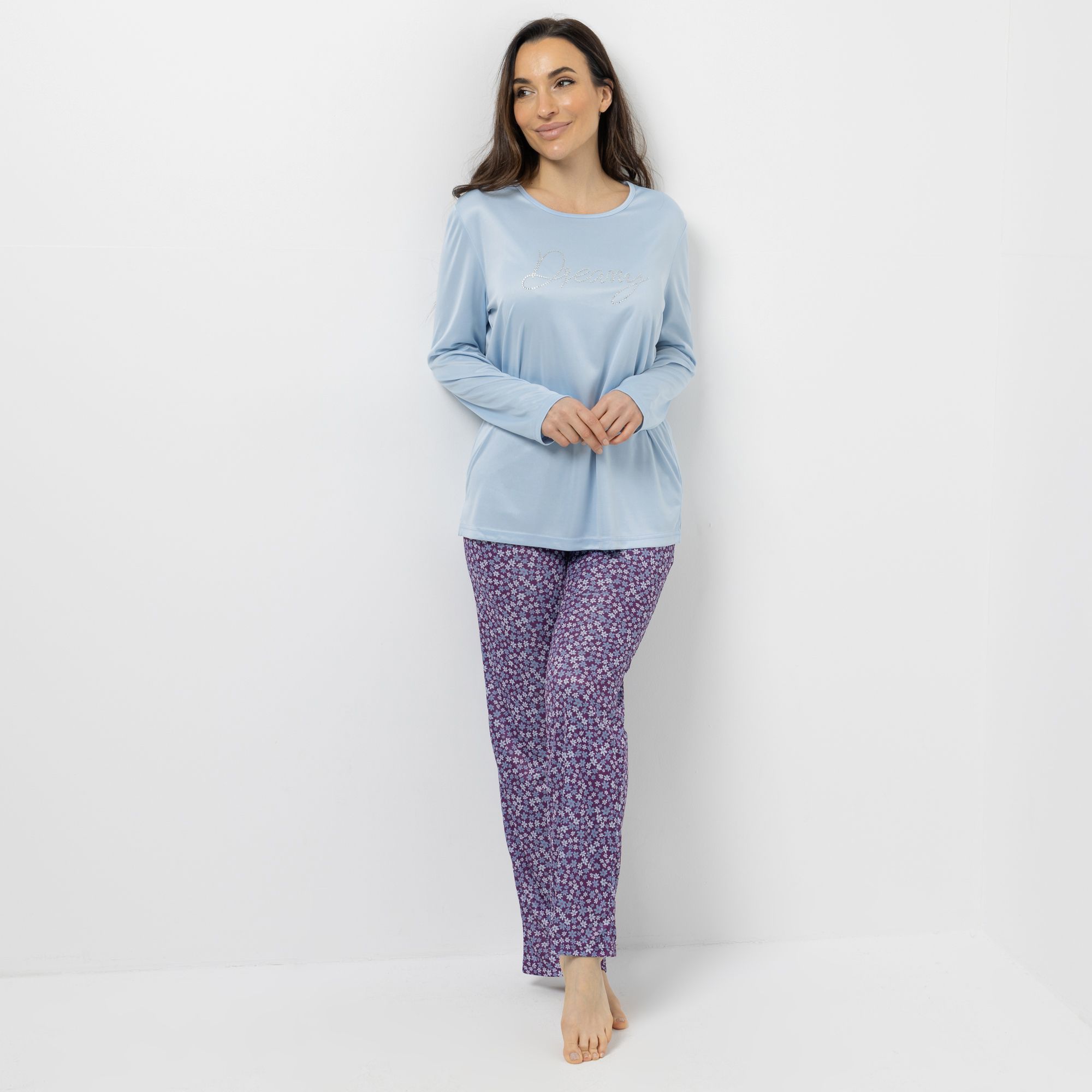 LITTLE ROSE Pyjama, 1/1-Länge Mikrofaser Rundhalsausschnitt bedruckt