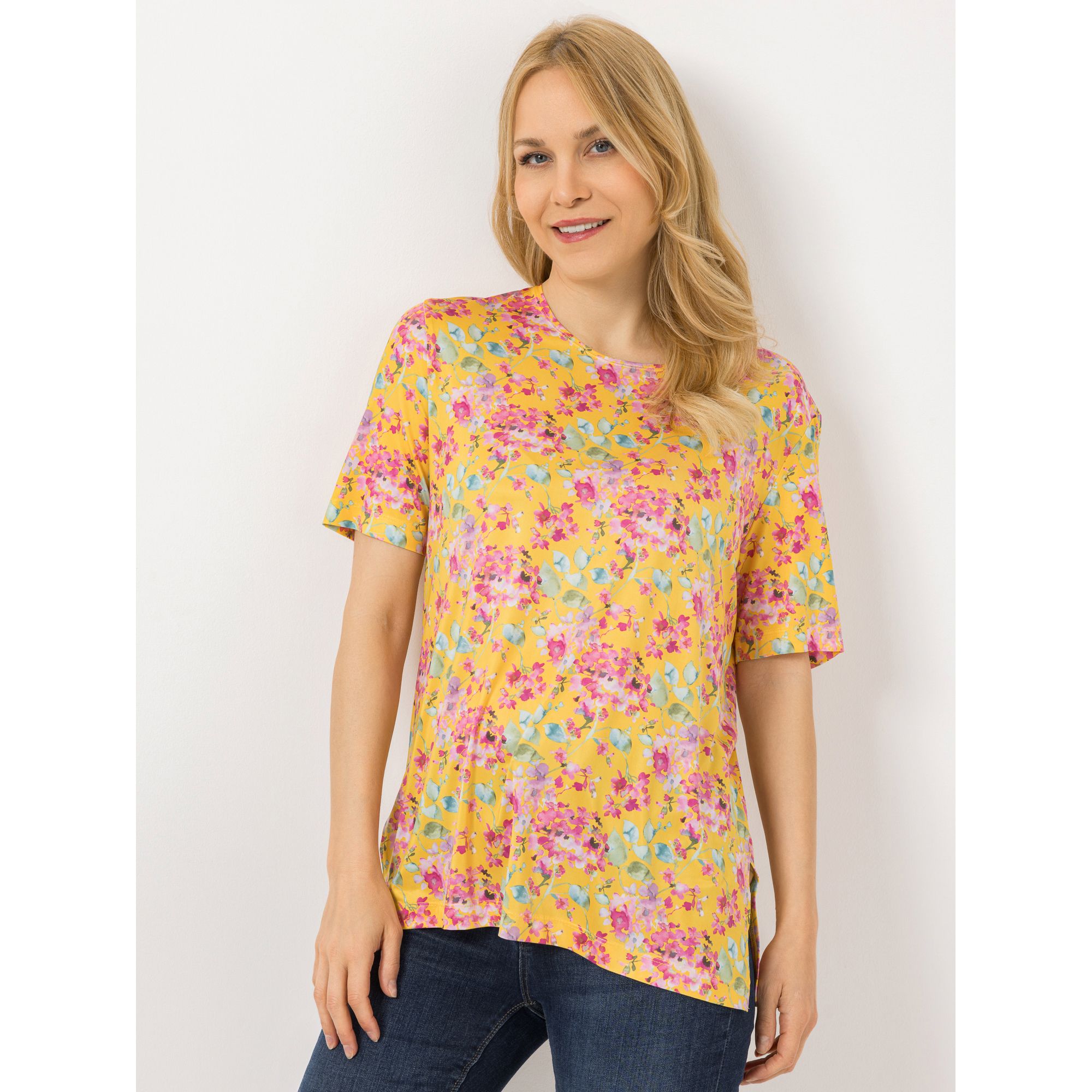 IN-PRINT Shirt. 1/2-Arm Rundhalsausschnitt Seitenschlitze Blumendruck