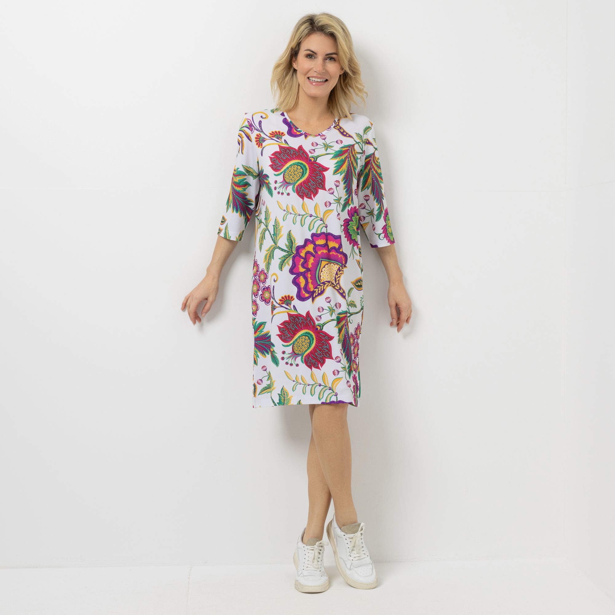 IN-PRINT Kleid, 3/4-Arm V-Ausschnitt