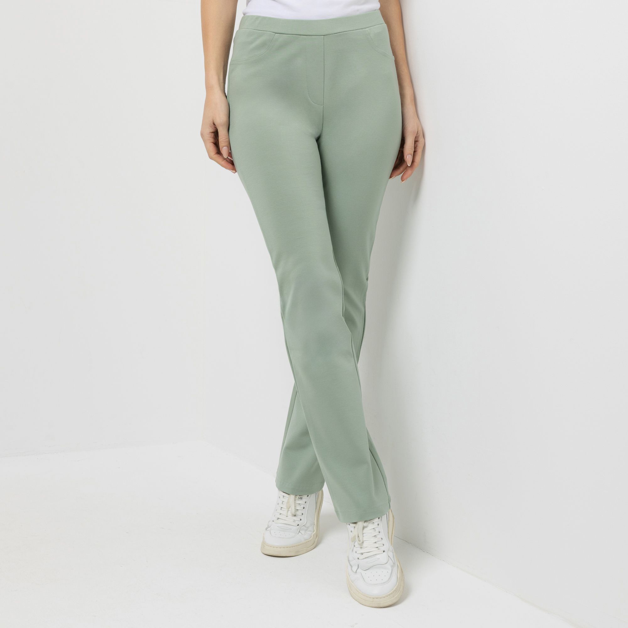 VIA MILANO Hose, 1/1-Länge Rundumdehnbund Fake-Taschen Bootcut-Schnitt