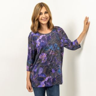 IN-PRINT Shirt, 3/4-Arm Rundhalsausschnitt Seitenschlitze bedruckt