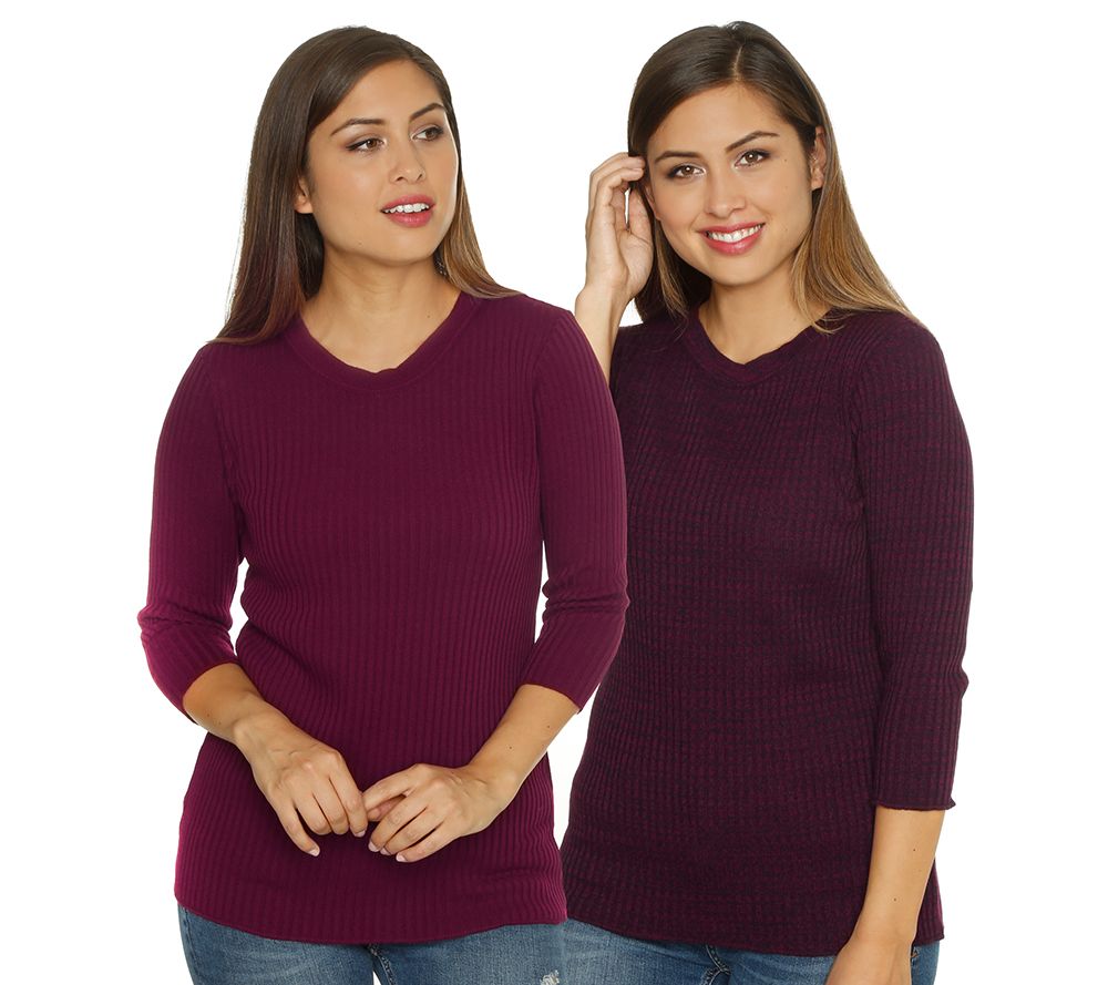 NINA LEONARD Pullover 3/4Arm Rundhalsausschnitt Set, 2tlg. QVC.de