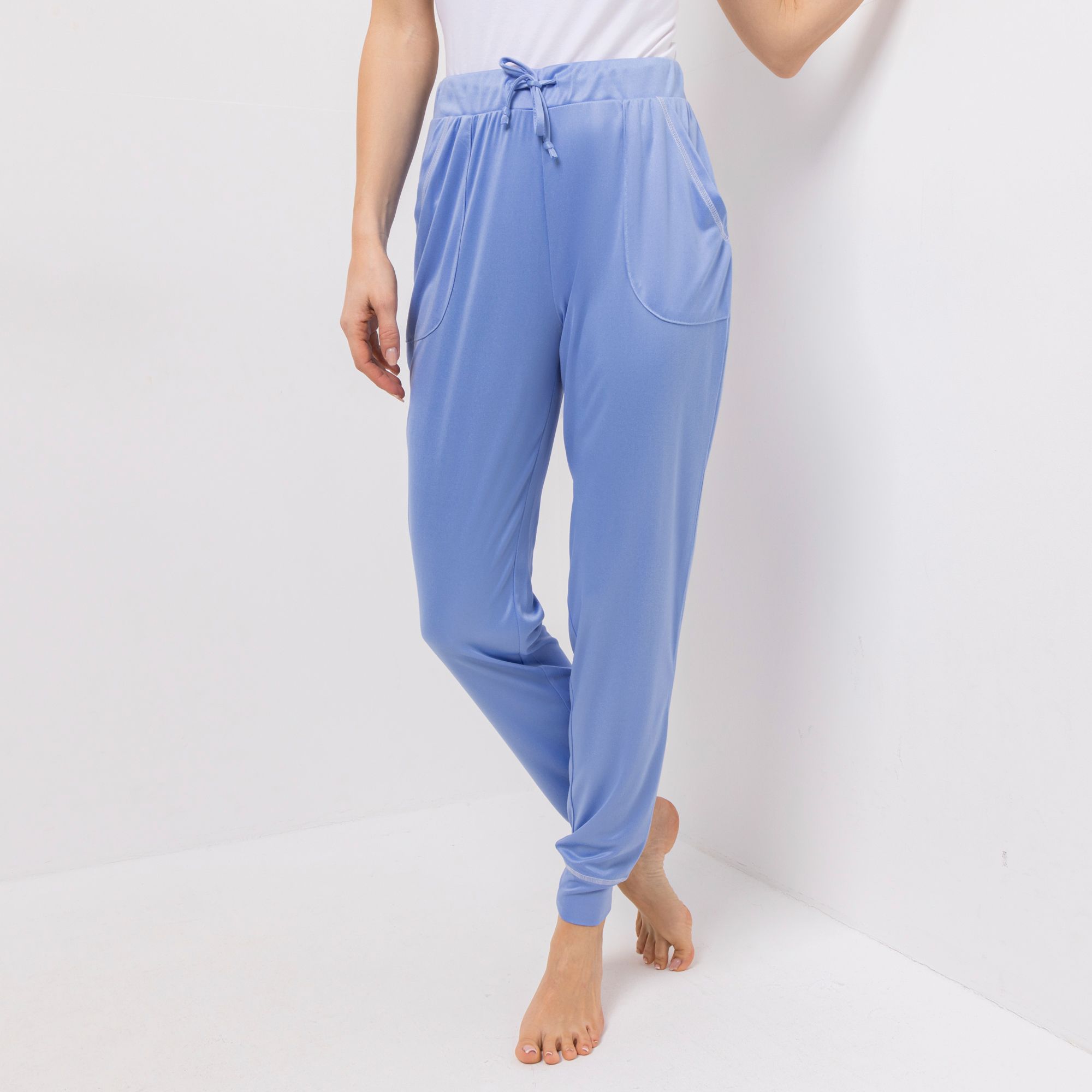 JERYMOOD HOMEWEAR Hose, 1/1-Länge Kordelzug Ziersteppung Bundabschluss am Saum