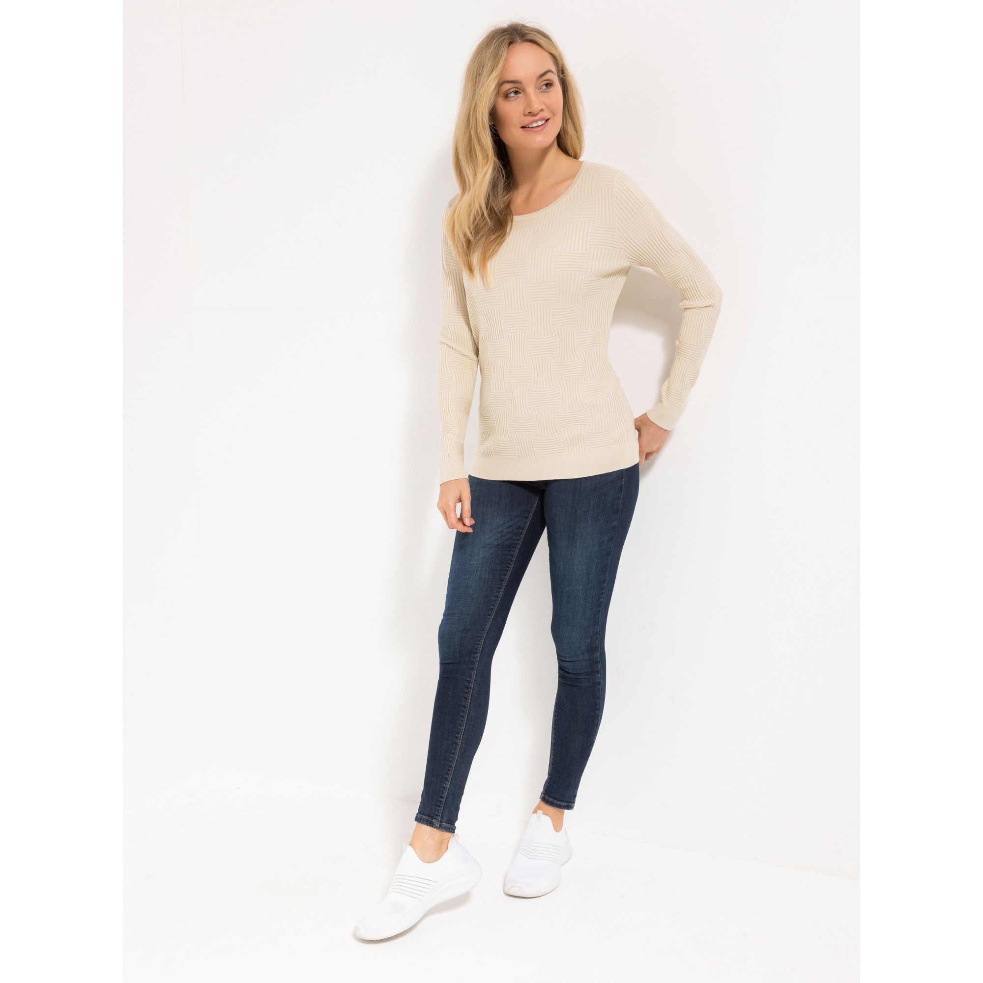 VIA MILANO Pullover, 1/1-Arm Rundhalsausschnitt Strukturstrick figurbetont