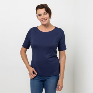 DENIM & CO. Shirt, 1/2-Arm Rundhalsausschnitt Ziernaht uni