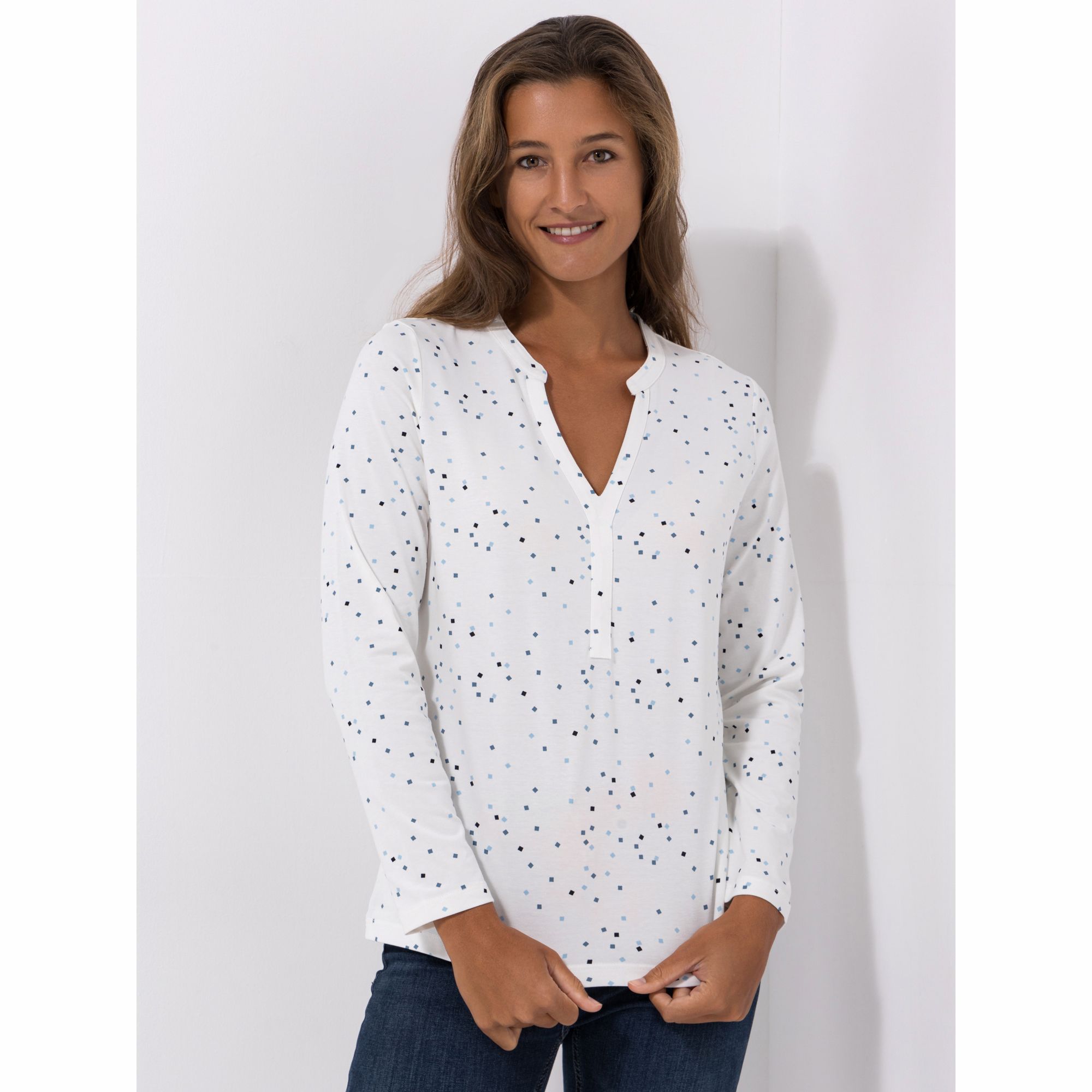 DENIM & CO. Shirt, 1/1-Arm Rundhals mit V-Ausschnitt bedruckt