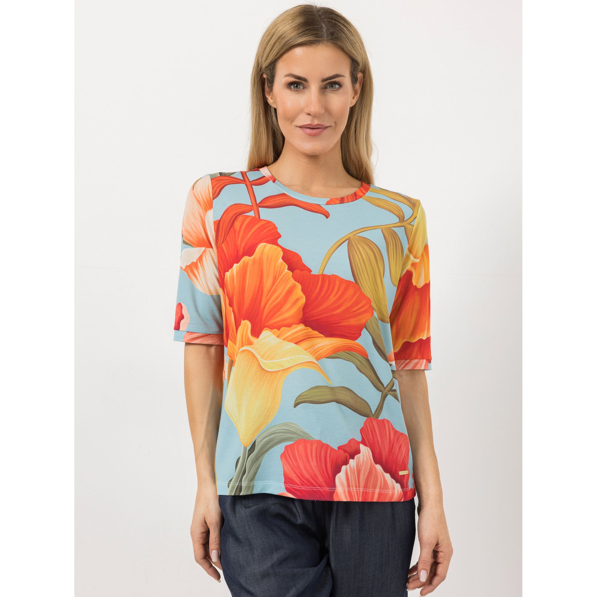 AMINATI® Shirt, langer 1/2-Arm Rundhalsausschnitt Allover Druck figurumspielend