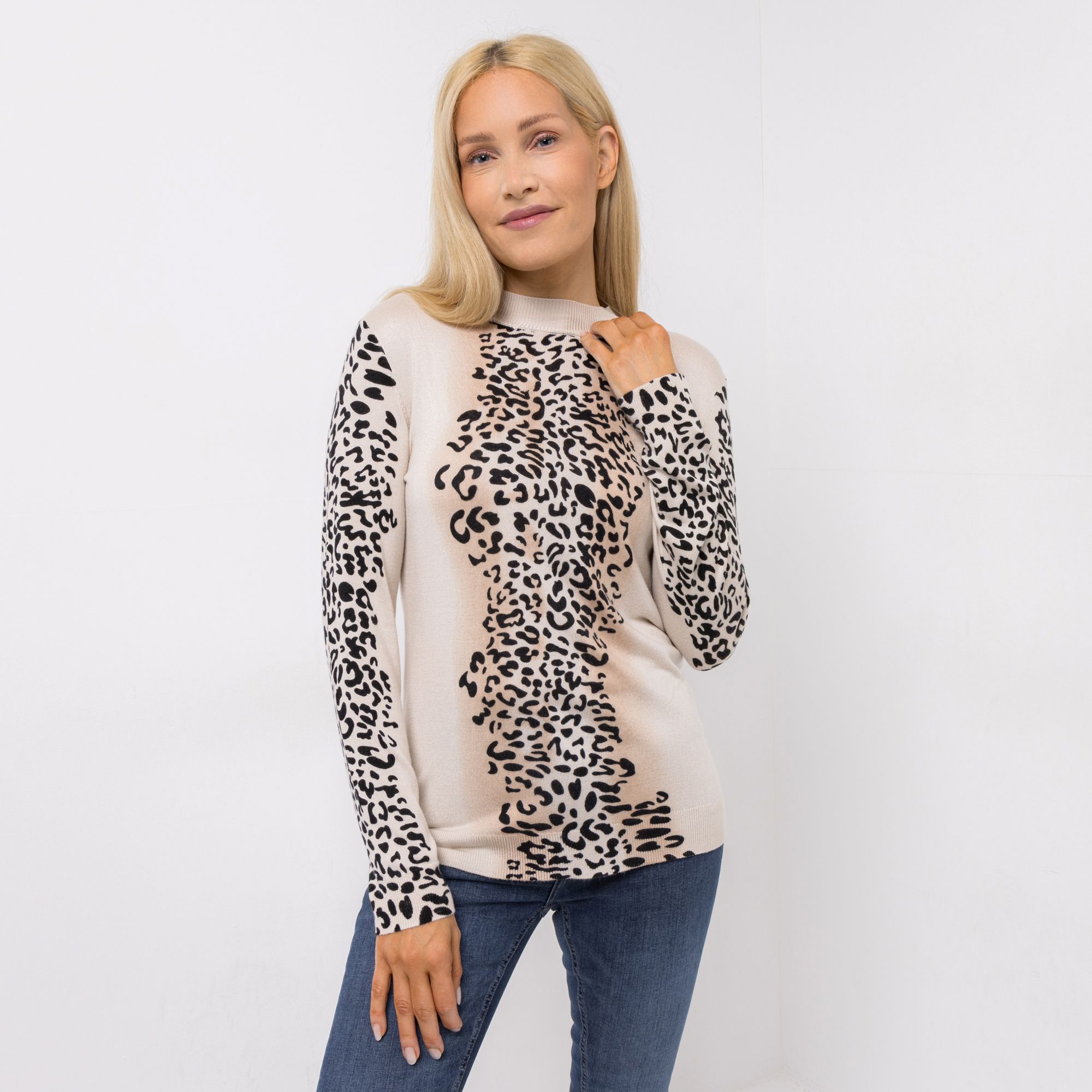 CASHMASOFT Pullover Stehkragen Cashmeregriff platzierter Druck