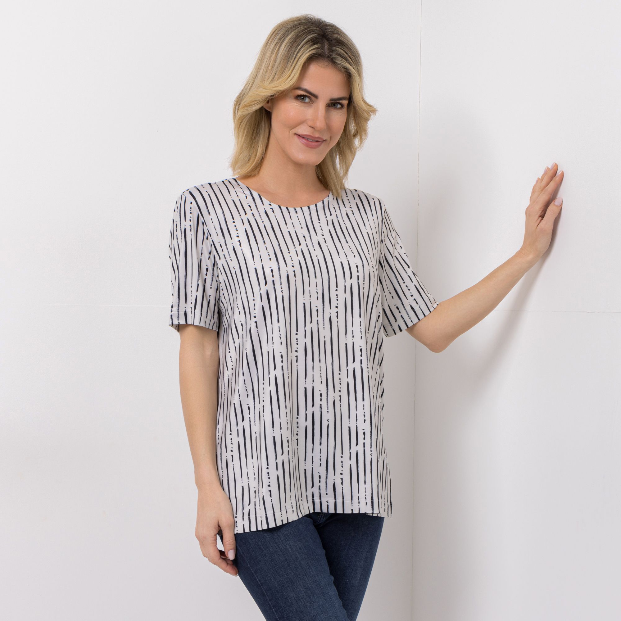 IN-PRINT Shirt, 1/2-Arm Rundhalsausschnitt Seitenschlitze