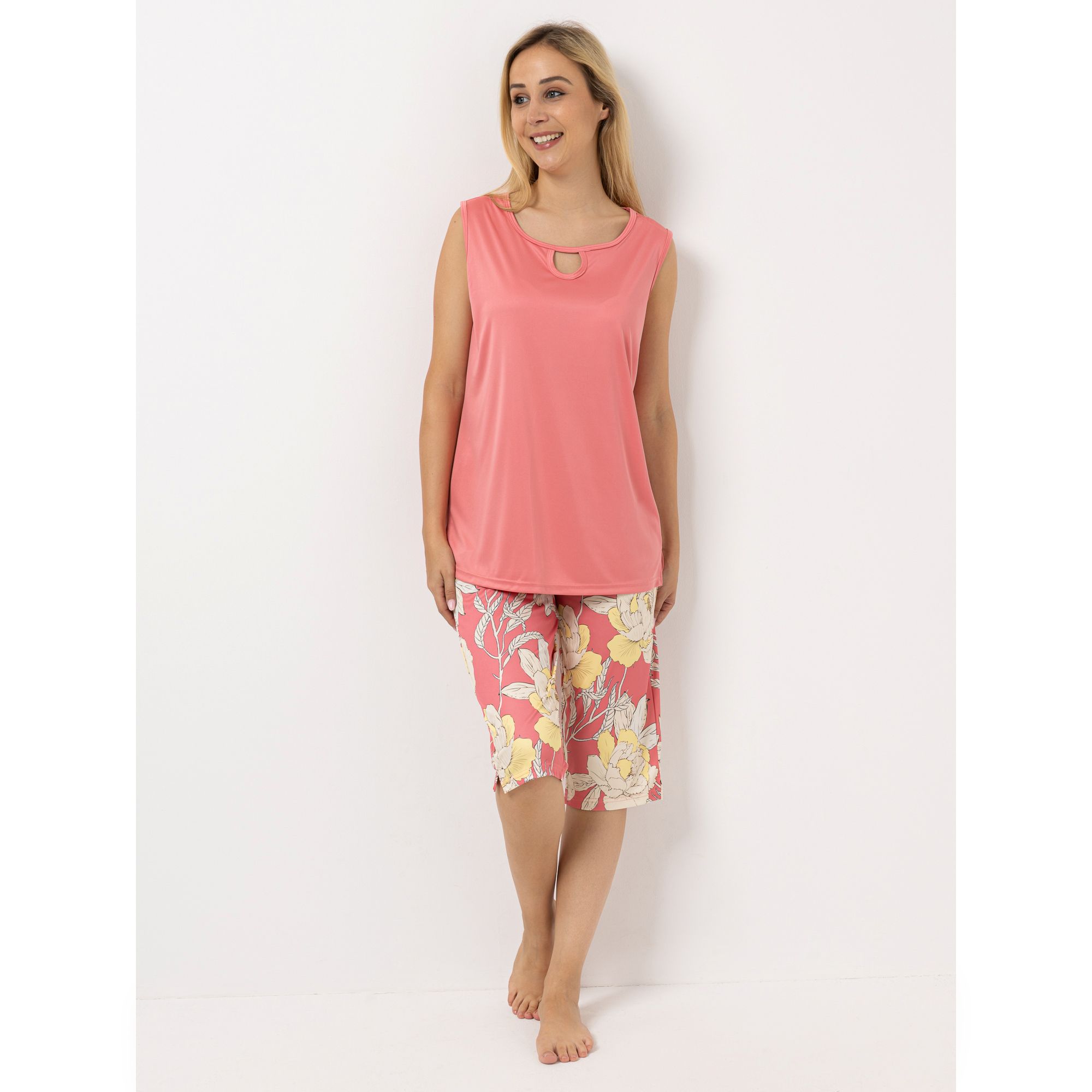 LITTLE ROSE Pyjama, ohne Arm Capri-Hose Mikrofaser bedruckt