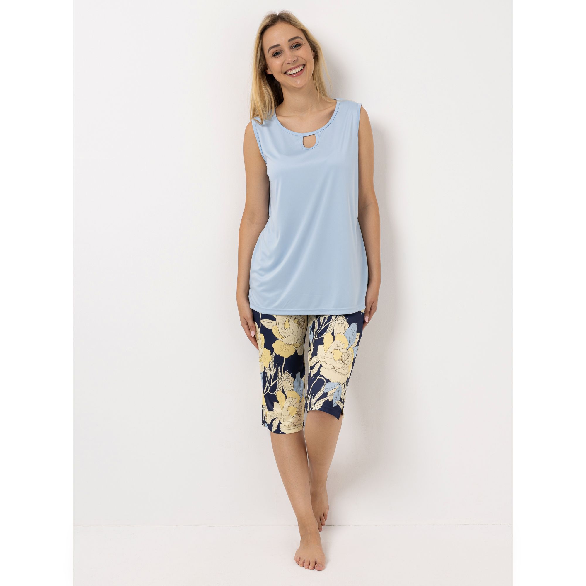 LITTLE ROSE Pyjama, ohne Arm Capri-Hose Mikrofaser bedruckt