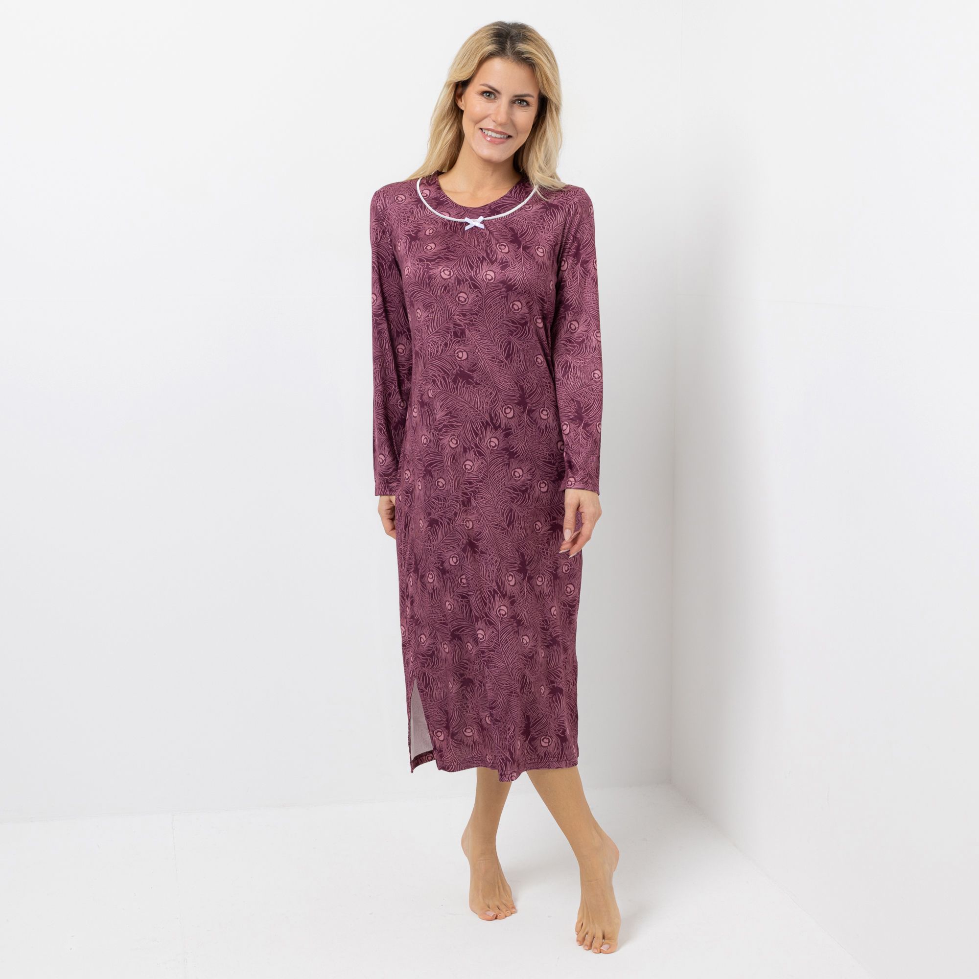 LITTLE ROSE Nachthemd, 1/1-Arm Mikrofaser Flanell bedruckt kleine Schleife