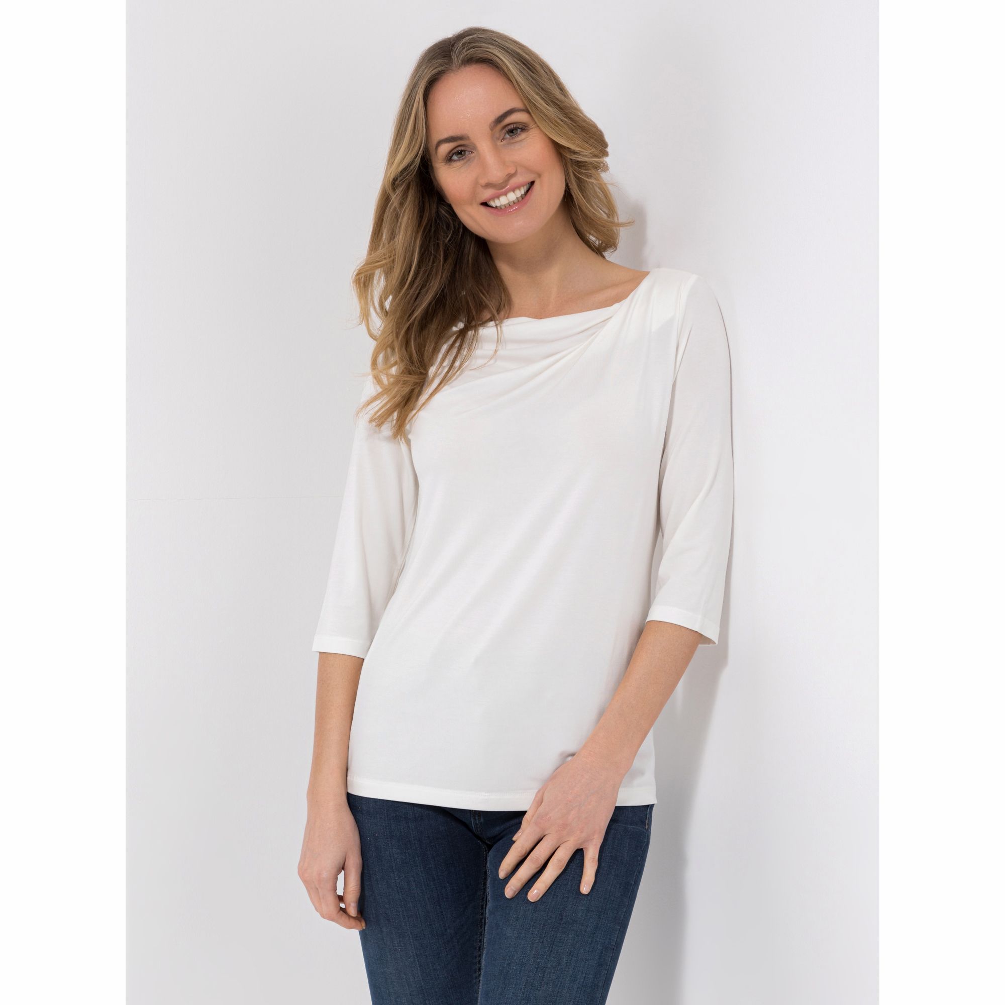 VIA MILANO Shirt 3/4-Arm Zierausschnitt mit ECOVERO™ Viskose