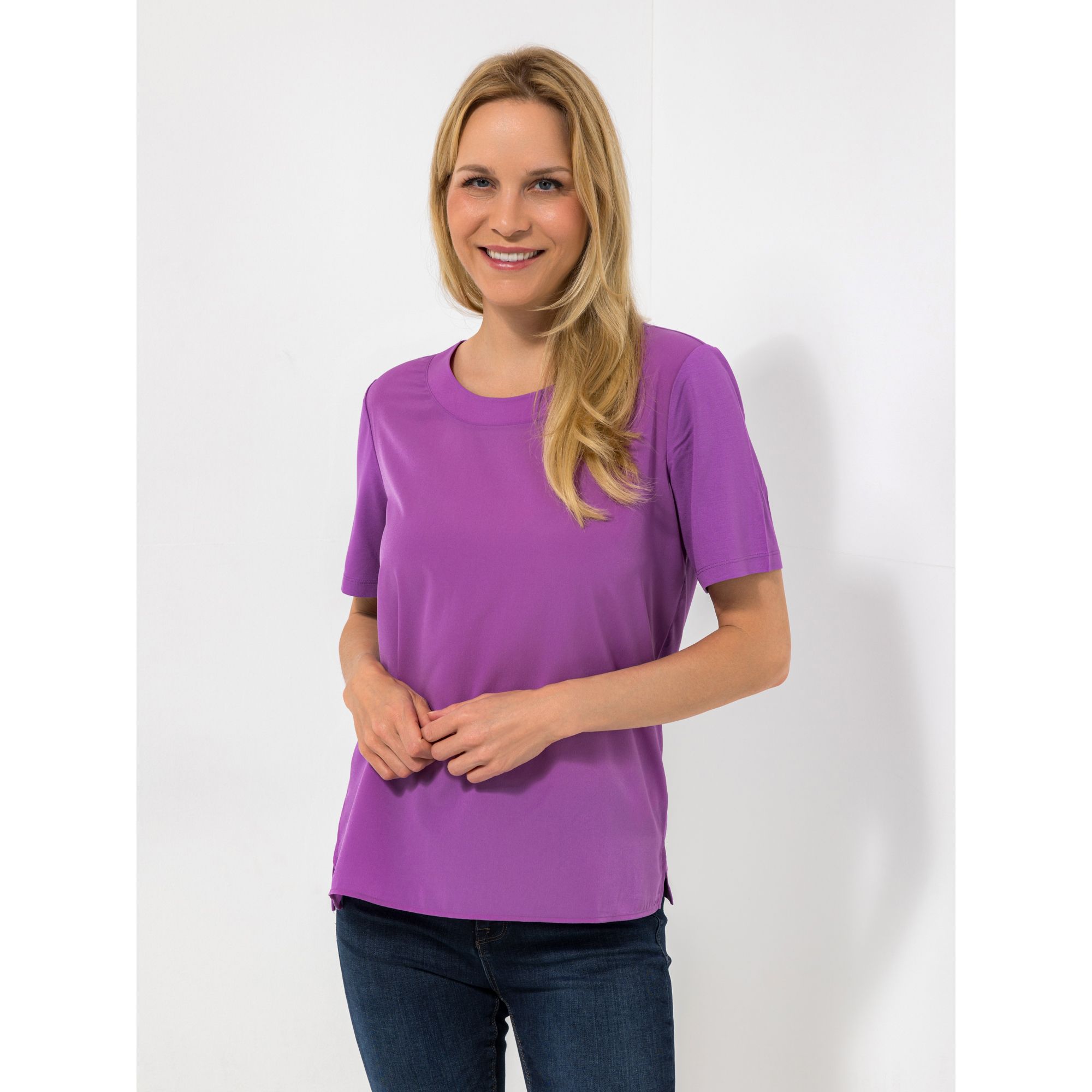 VIA MILANO Blusenshirt 1/2-Arm Rundhalsausschnitt Materialmix