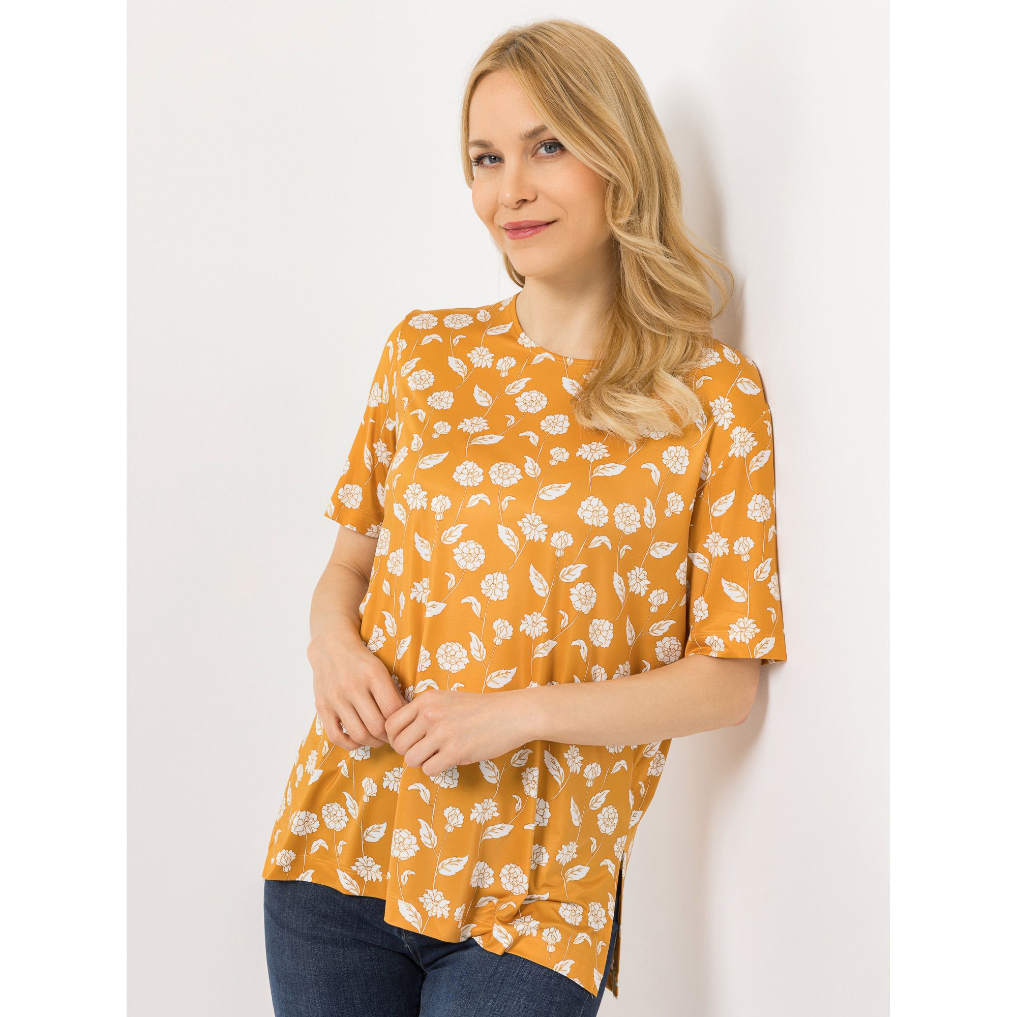 IN-PRINT Shirt, 1/2-Arm Rundhalsausschnitt Seitenschlitze Blumendruck