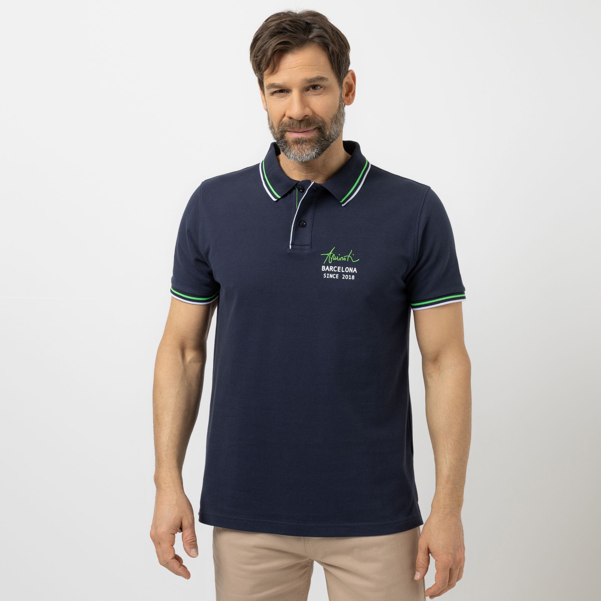 AMINATI® Herren-Poloshirt Kontraststreifen Seitenschlitze platzierter Druck