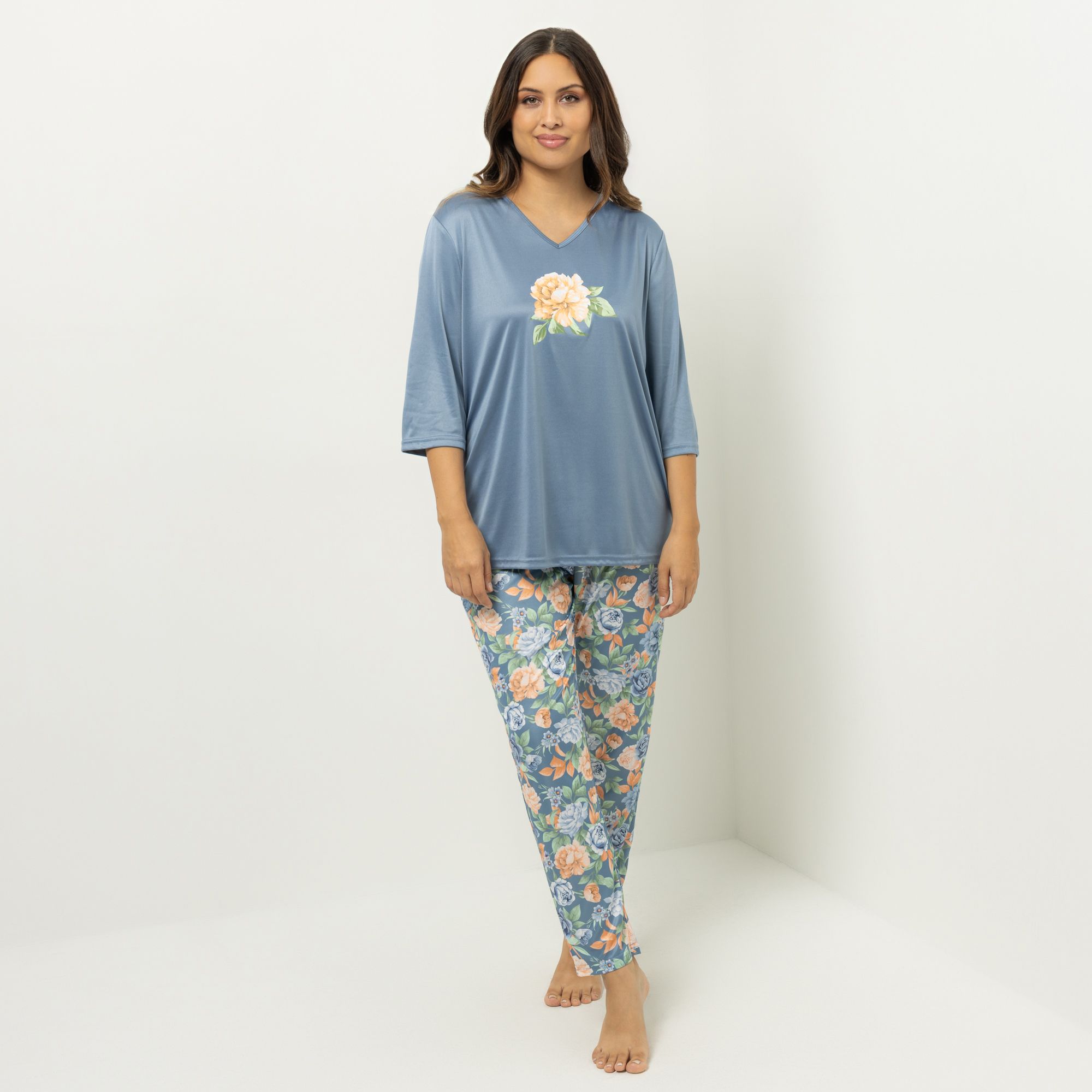 LITTLE ROSE Pyjama Mikrofaser Shirt, 3/4.Arm Hose, knöchellang