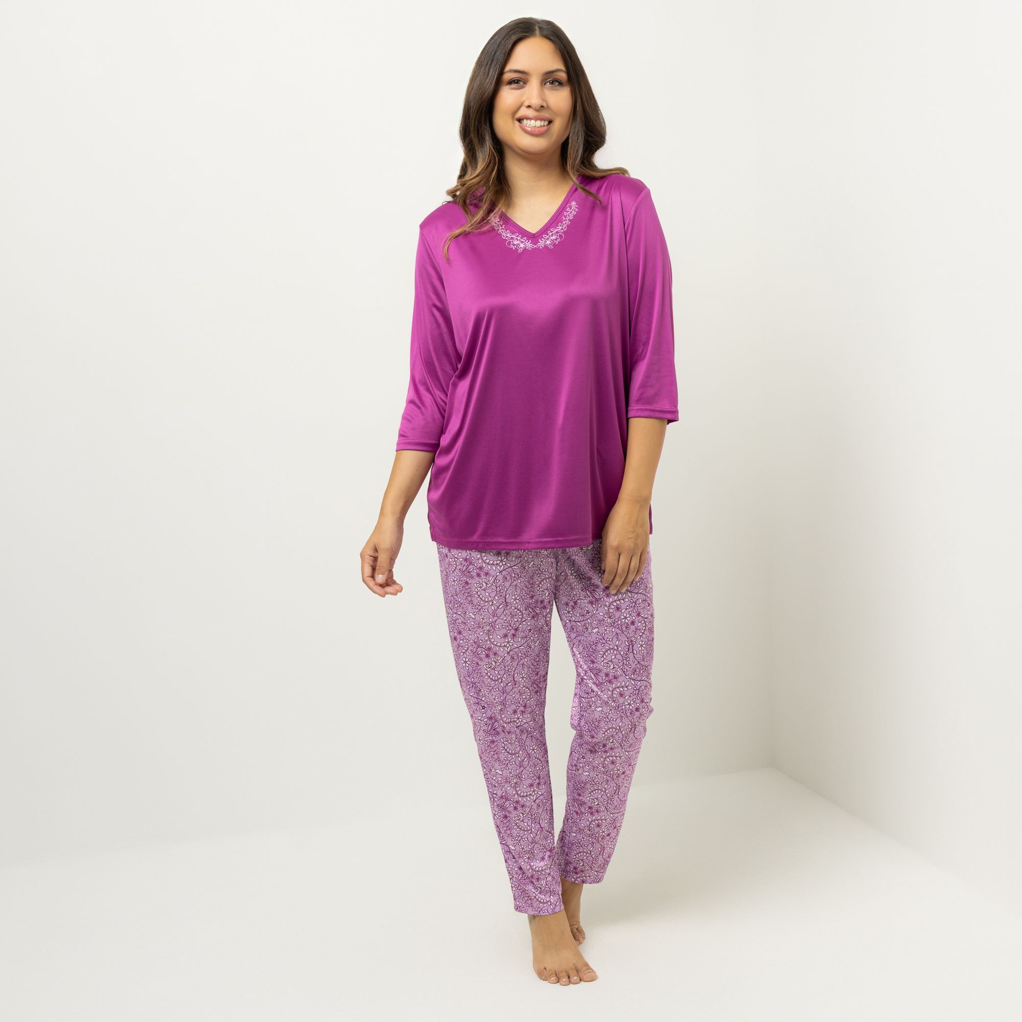 LITTLE ROSE Pyjama Mikrofaser Shirt, 3/4.Arm Hose, knöchellang