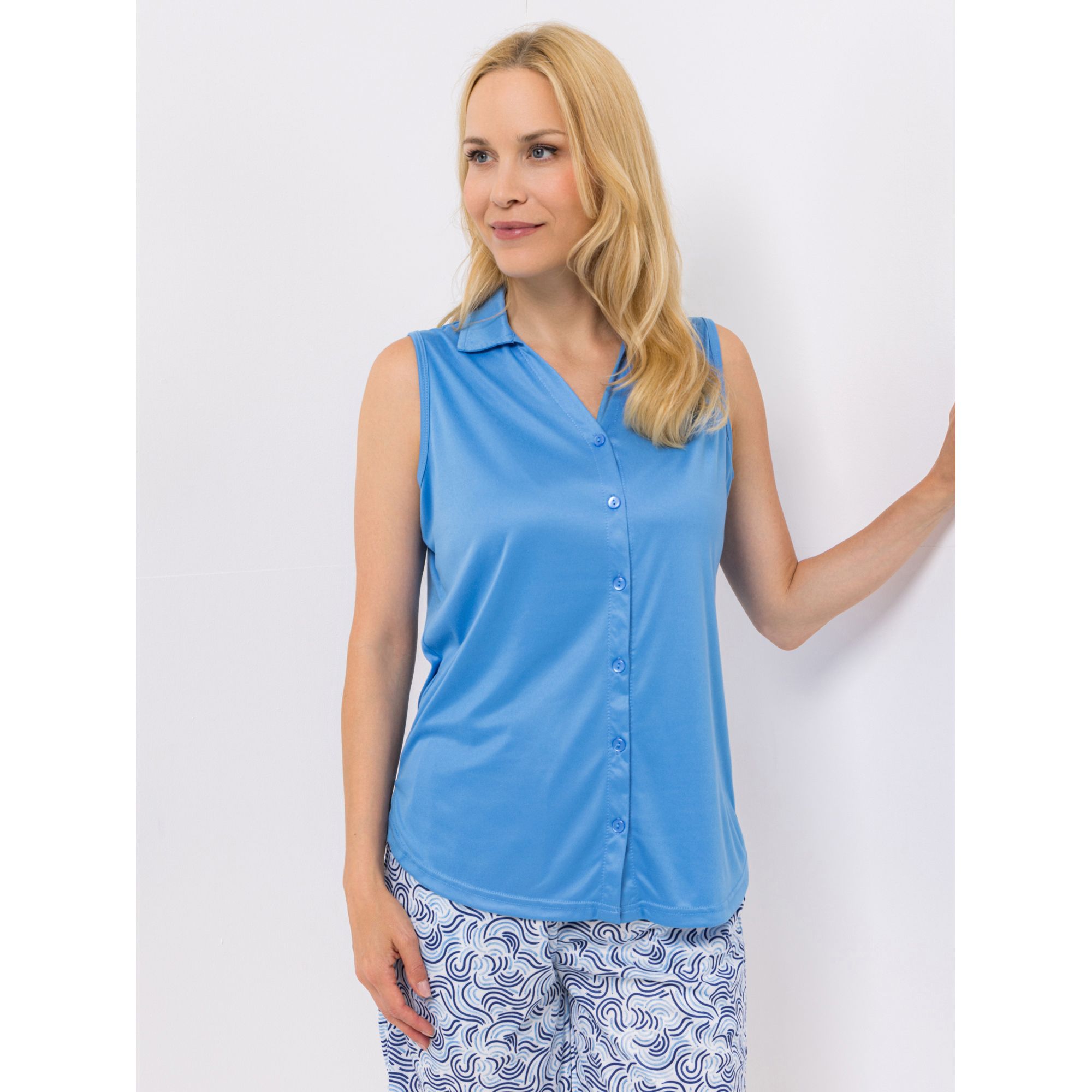 JERYMOOD HOMEWEAR Top, ohne Arm Mikrofaser Hemdkragen Knopfleiste