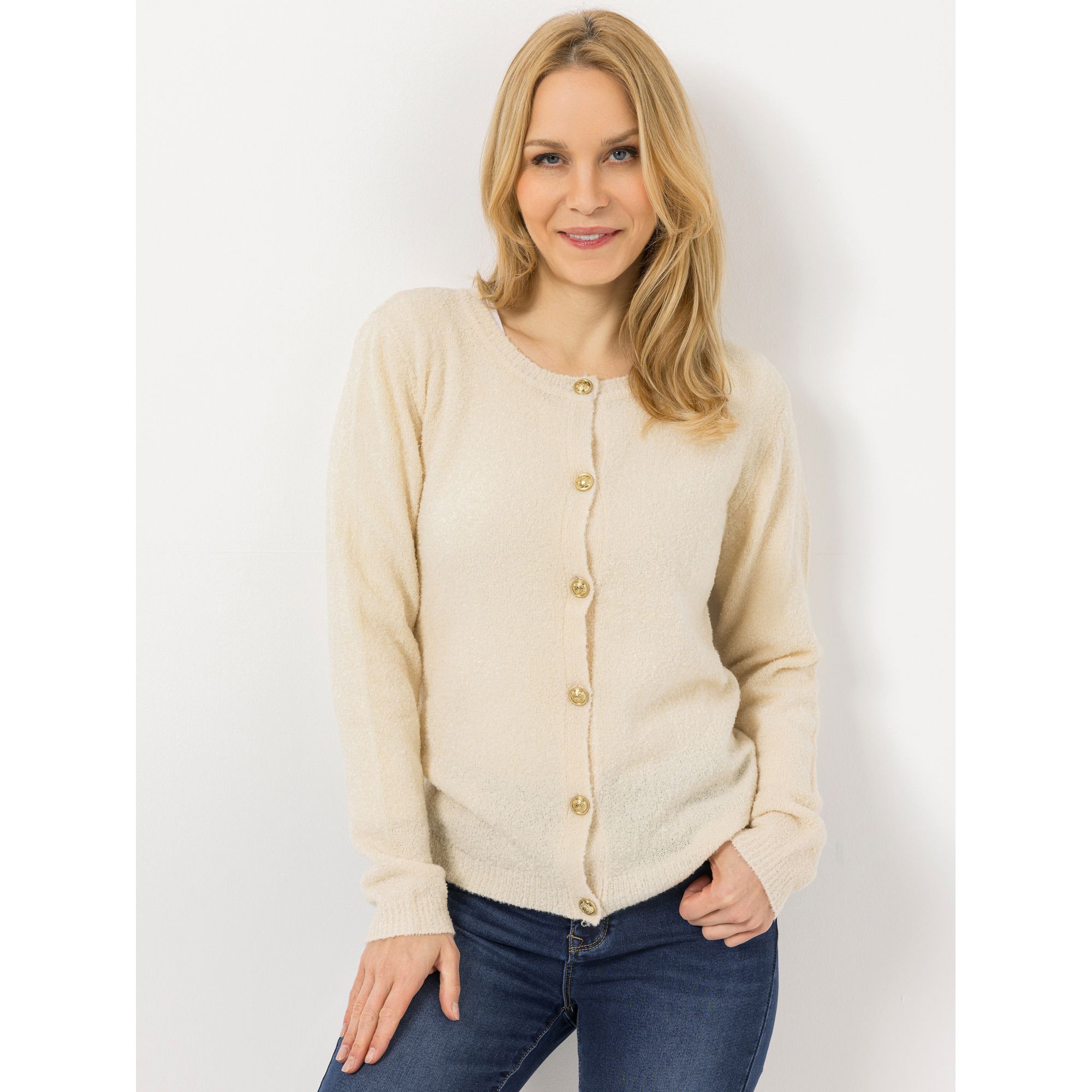 VIA MILANO Strickjacke Rundhalsausschnitt geknöpft figurumspielend