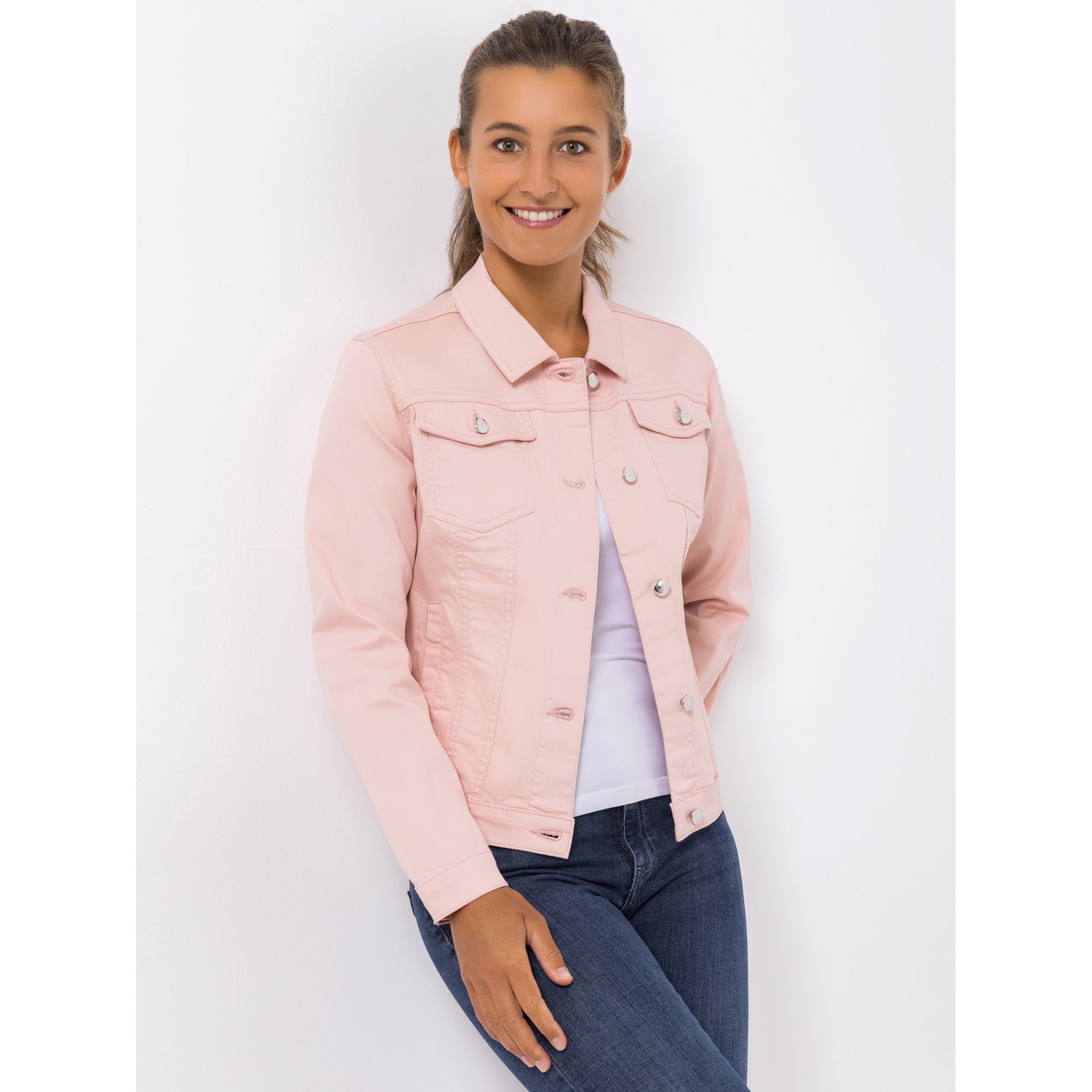 VIA MILANO Jeansjacke Knopfleiste Brusttaschen Logo-Detail