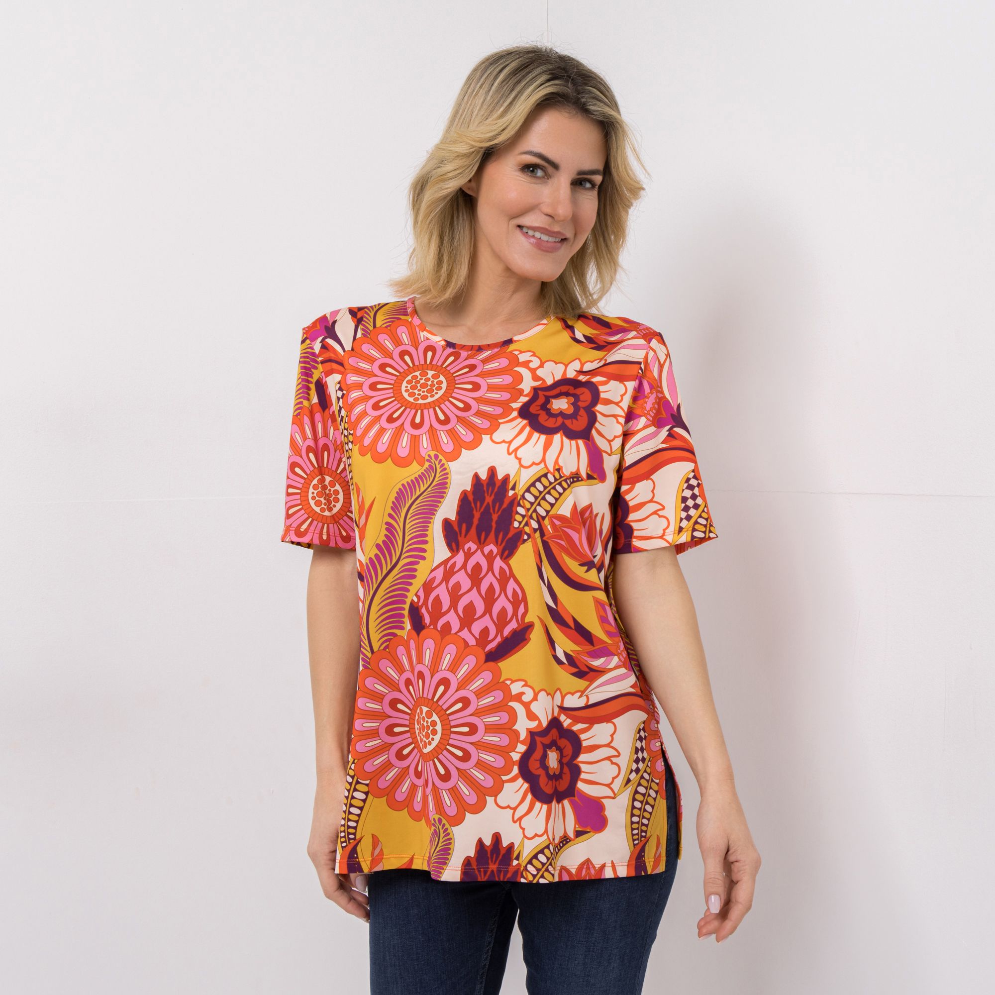 IN-PRINT Shirt, 1/2-Arm Rundhalsausschnitt Seitenschlitze