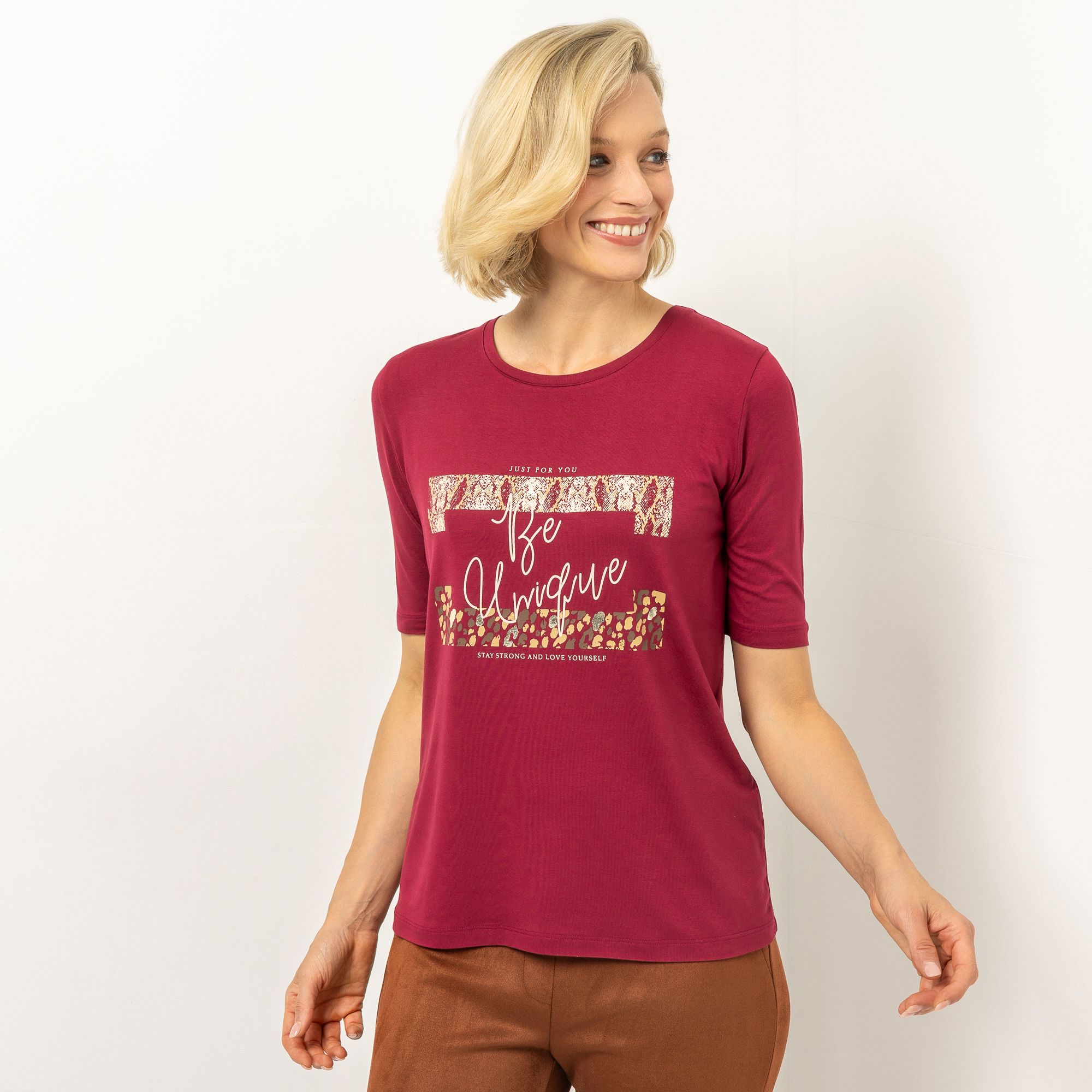 VIA MILANO Shirt, 1/2-Arm Rundhalsausschnitt platzierter Druck figurumspielend