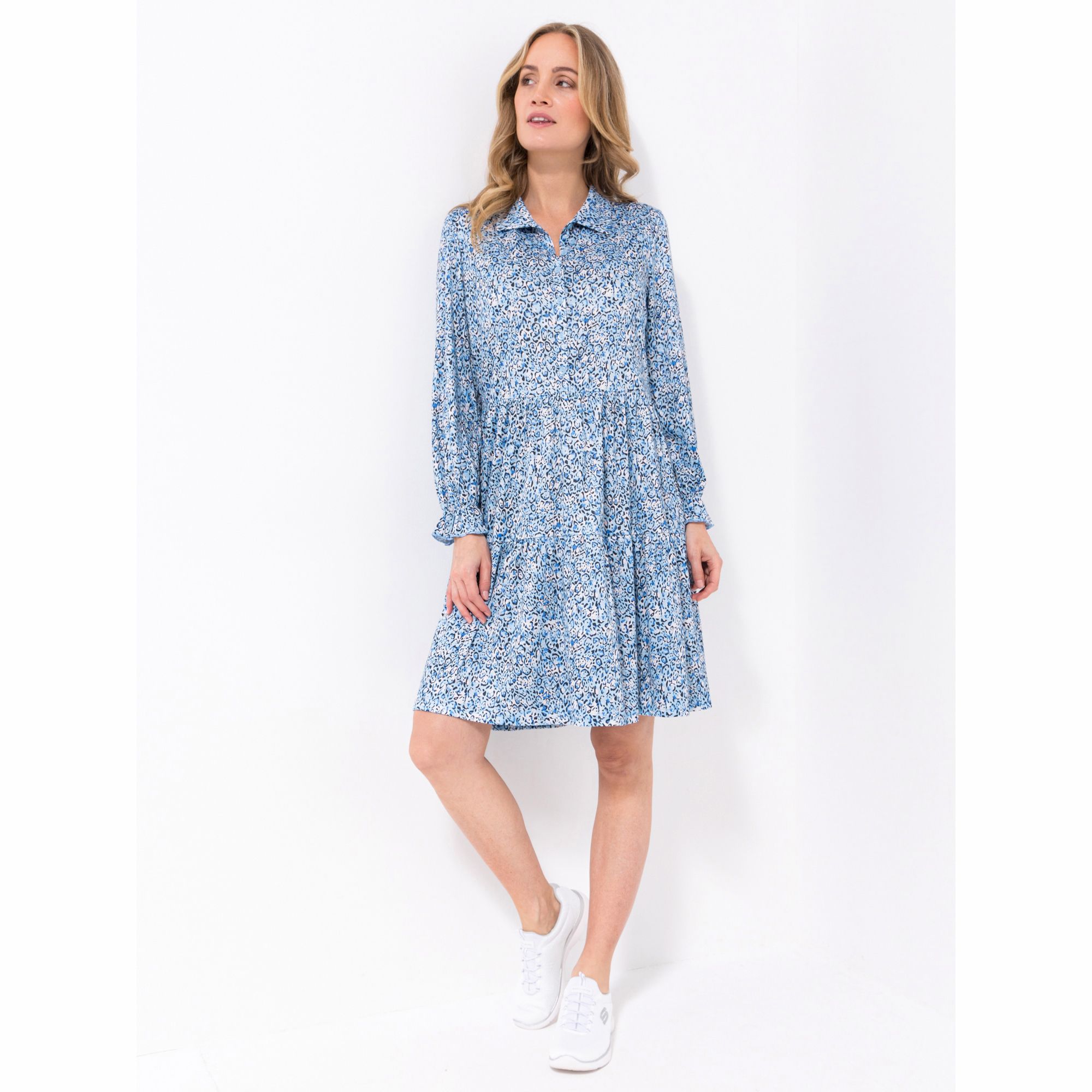 JERYMOOD HOMEWEAR Kleid, 1/1-Arm Mikrofaser Blusenkragen Stufenrock