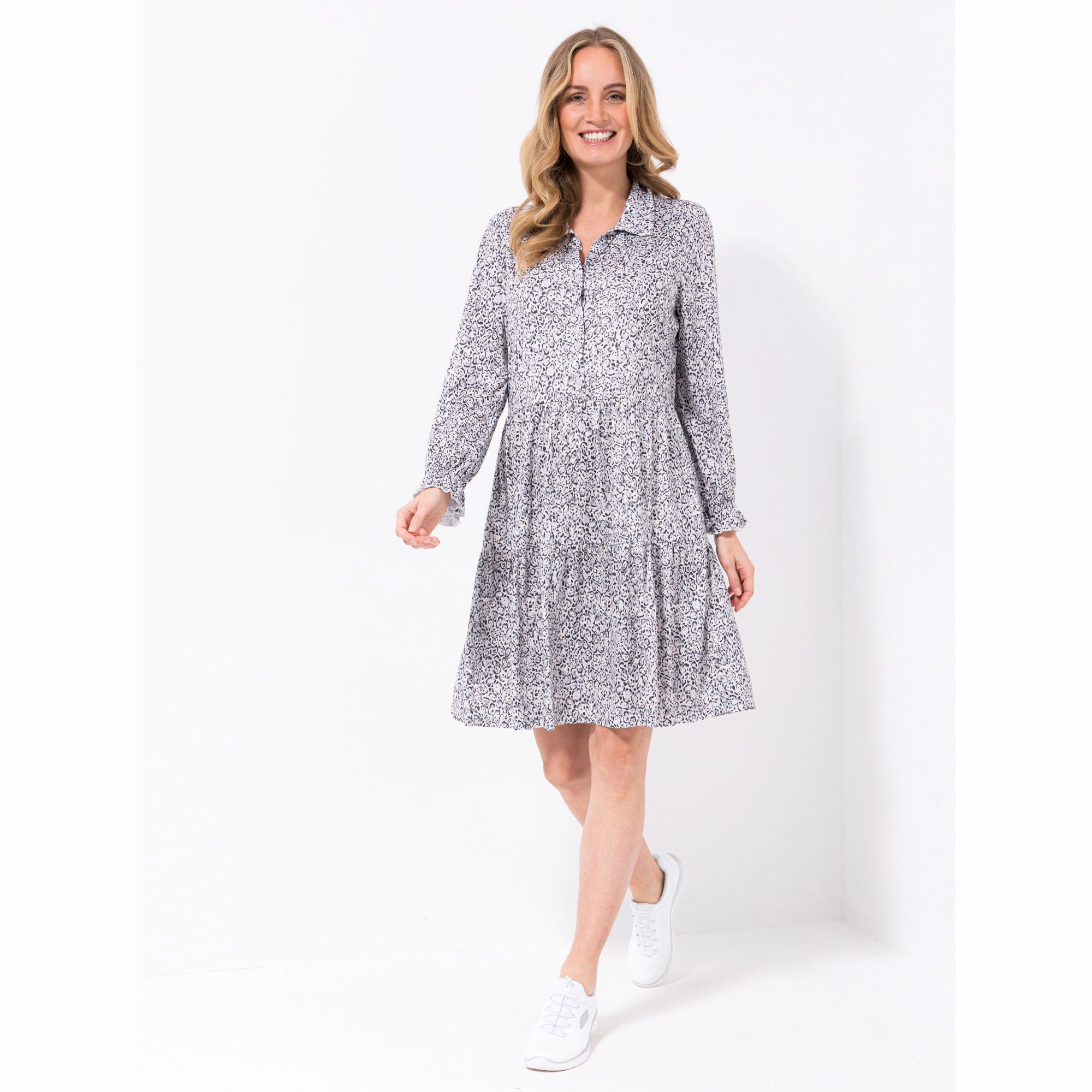 JERYMOOD HOMEWEAR Kleid, 1/1-Arm Mikrofaser Blusenkragen Stufenrock
