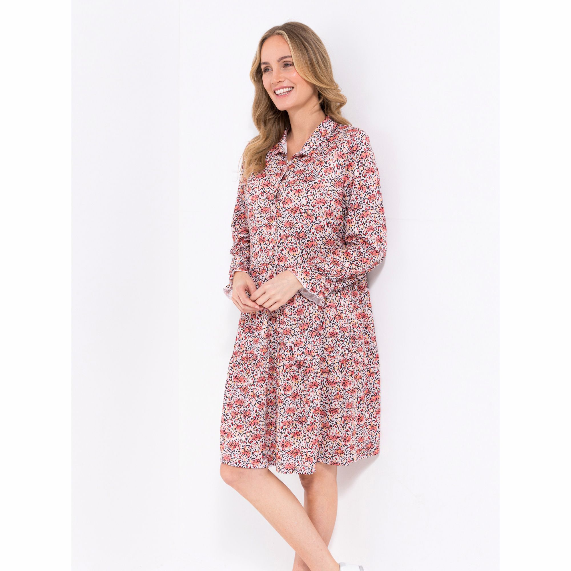 JERYMOOD HOMEWEAR Kleid, 1/1-Arm Mikrofaser Blusenkragen Stufenrock