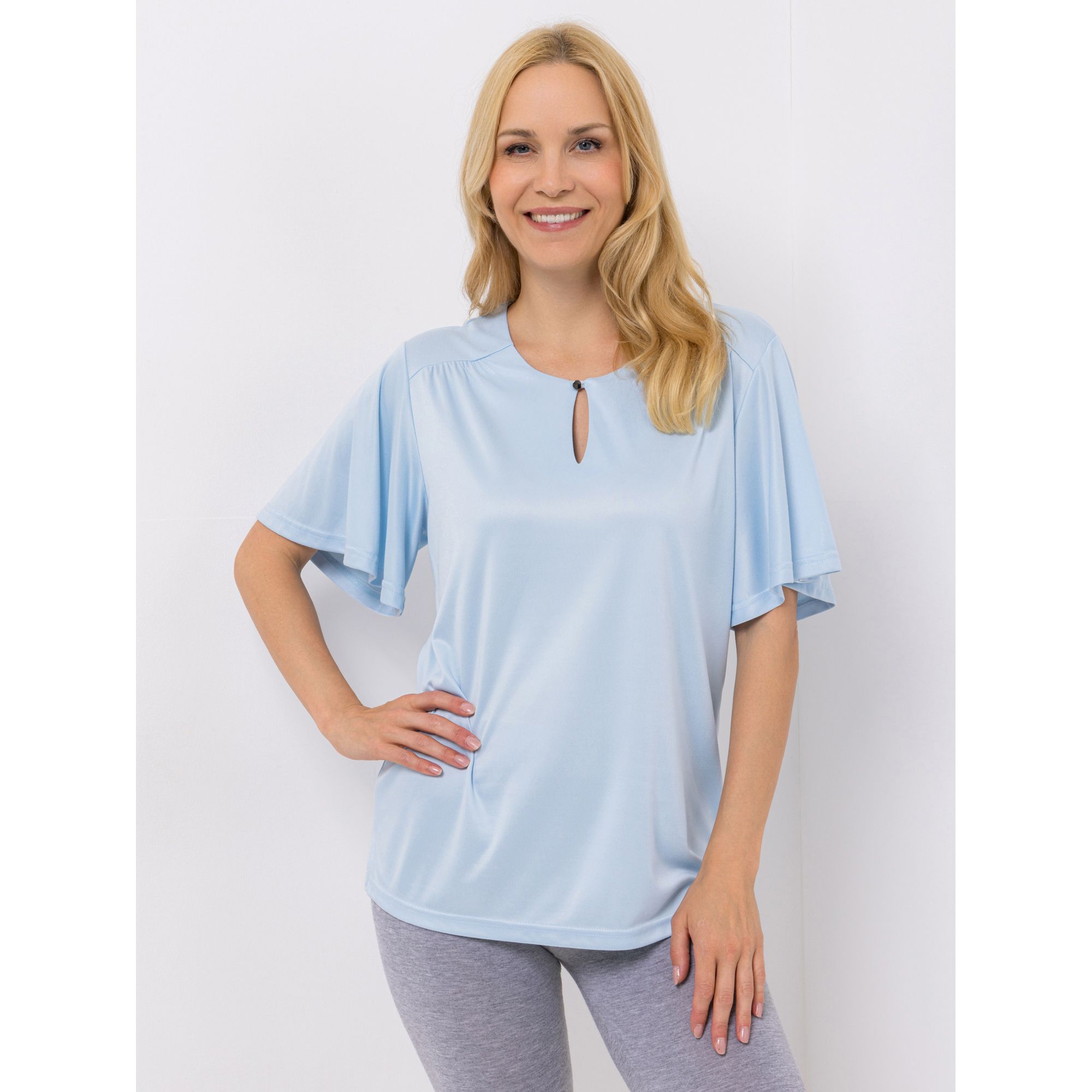 JERYMOOD HOMEWEAR Shirt, 1/2-Arm Mikrofaser Dekofalten Keyhole-Detail