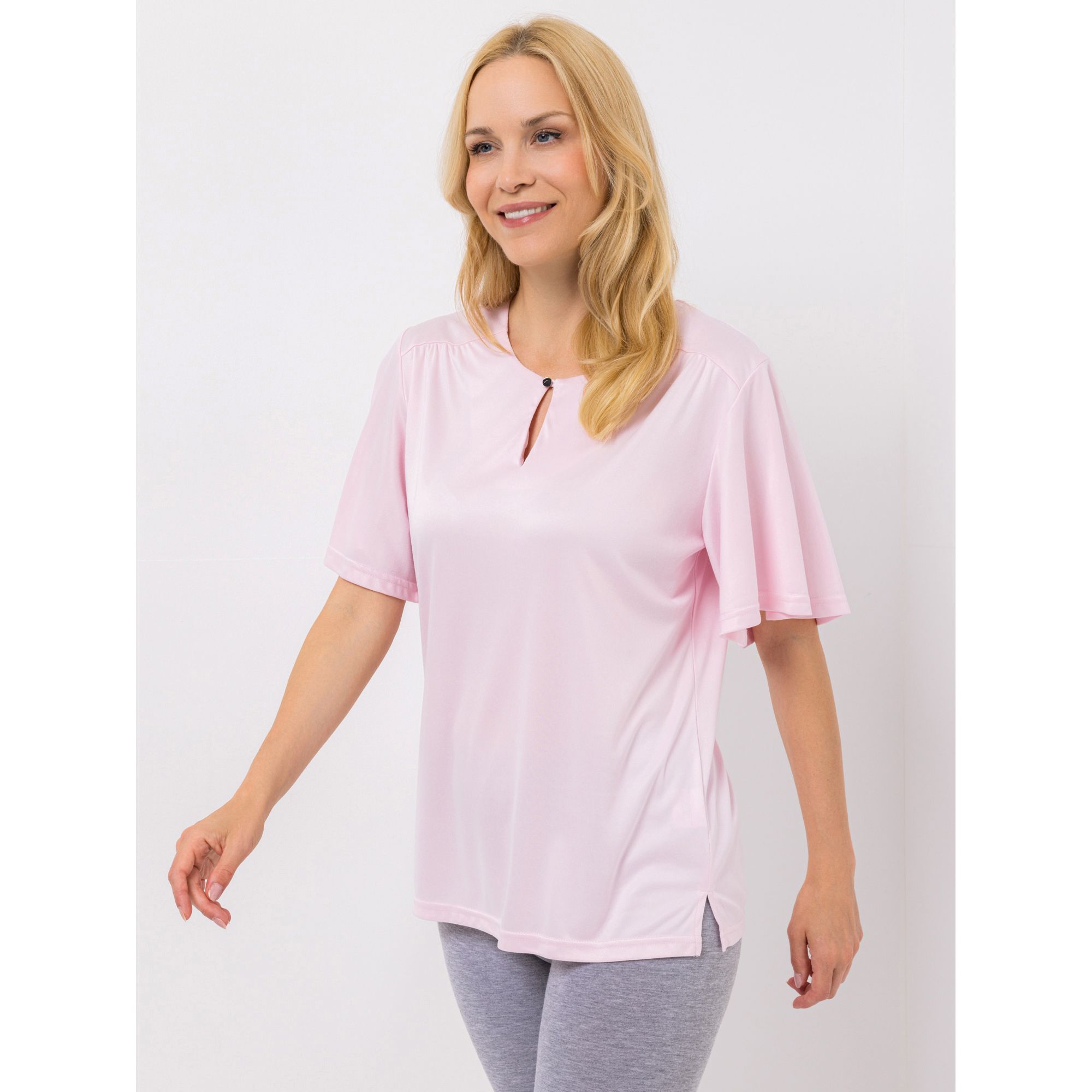 JERYMOOD HOMEWEAR Shirt, 1/2-Arm Mikrofaser Dekofalten Keyhole-Detail