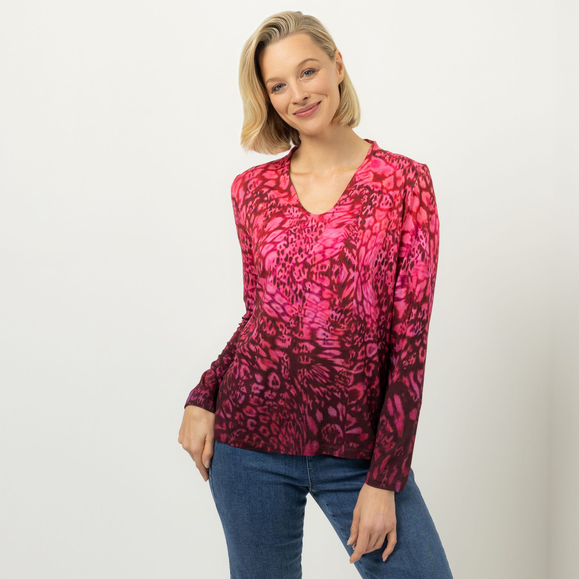 AMINATI® Shirt, langarm V-Ausschnitt Allover-Druck mit ECOVERO Viskose