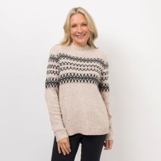 DENIM & CO. Pullover Stehkragen Jacquard-Strick leger weit