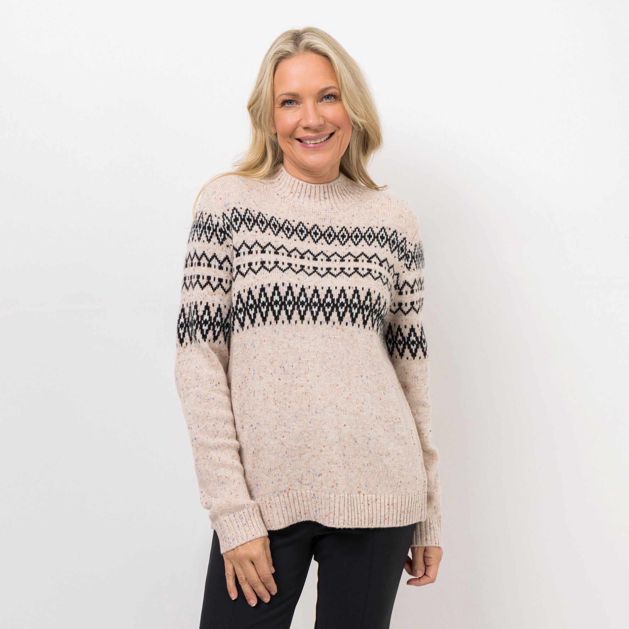 DENIM & CO. Pullover Stehkragen Jacquard-Strick leger weit