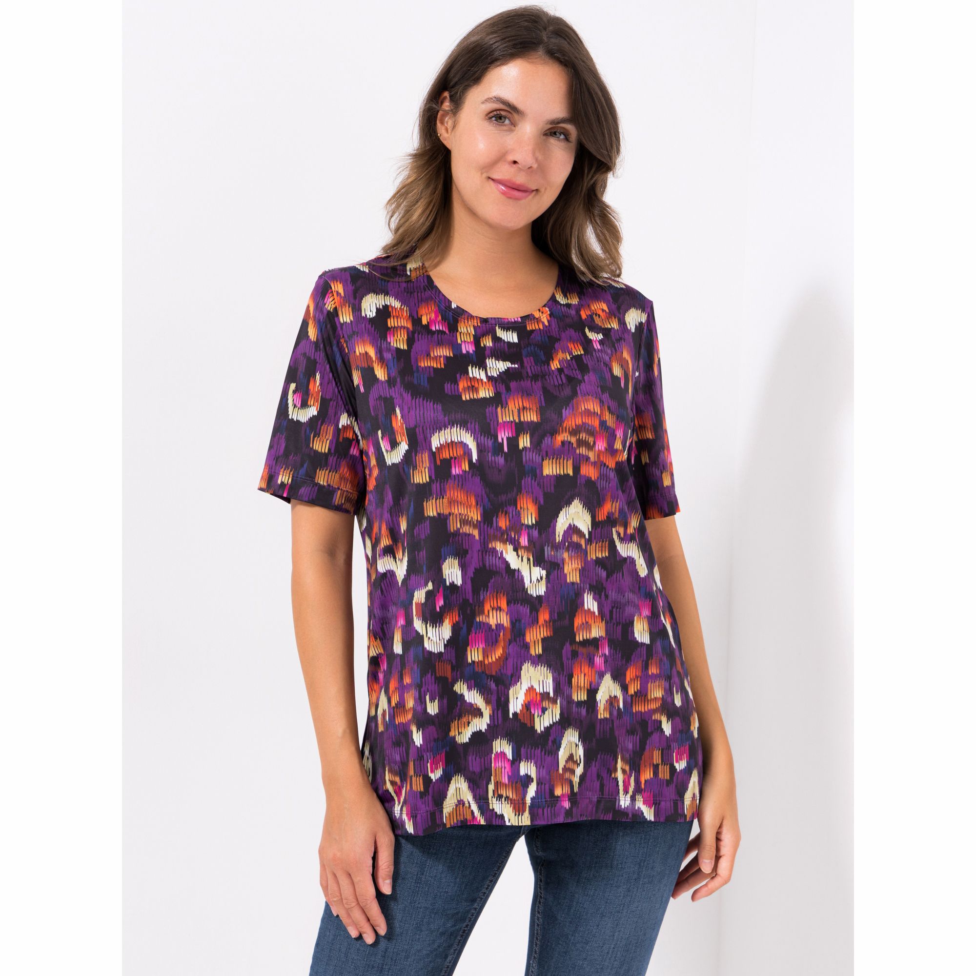 IN-PRINT Shirt, 1/2-Arm Rundhalsausschnitt Seitenschlitze leger-weit