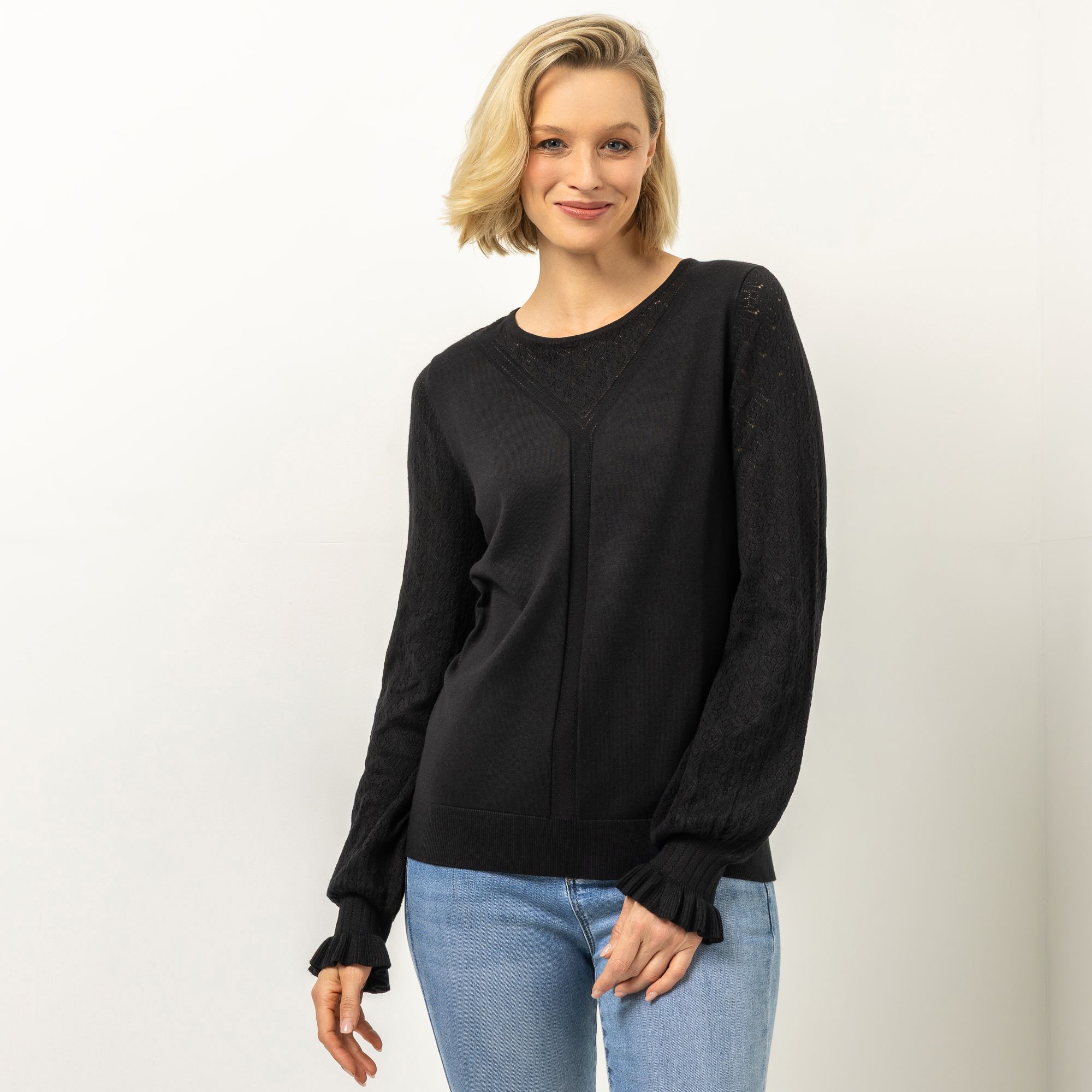 VIA MILANO Pullover Rundhalsausschnitt Strickmuster figurbetont