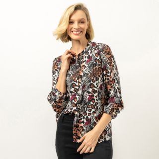 VIA MILANO Bluse Stehkragen Knopfleiste figurumspielend