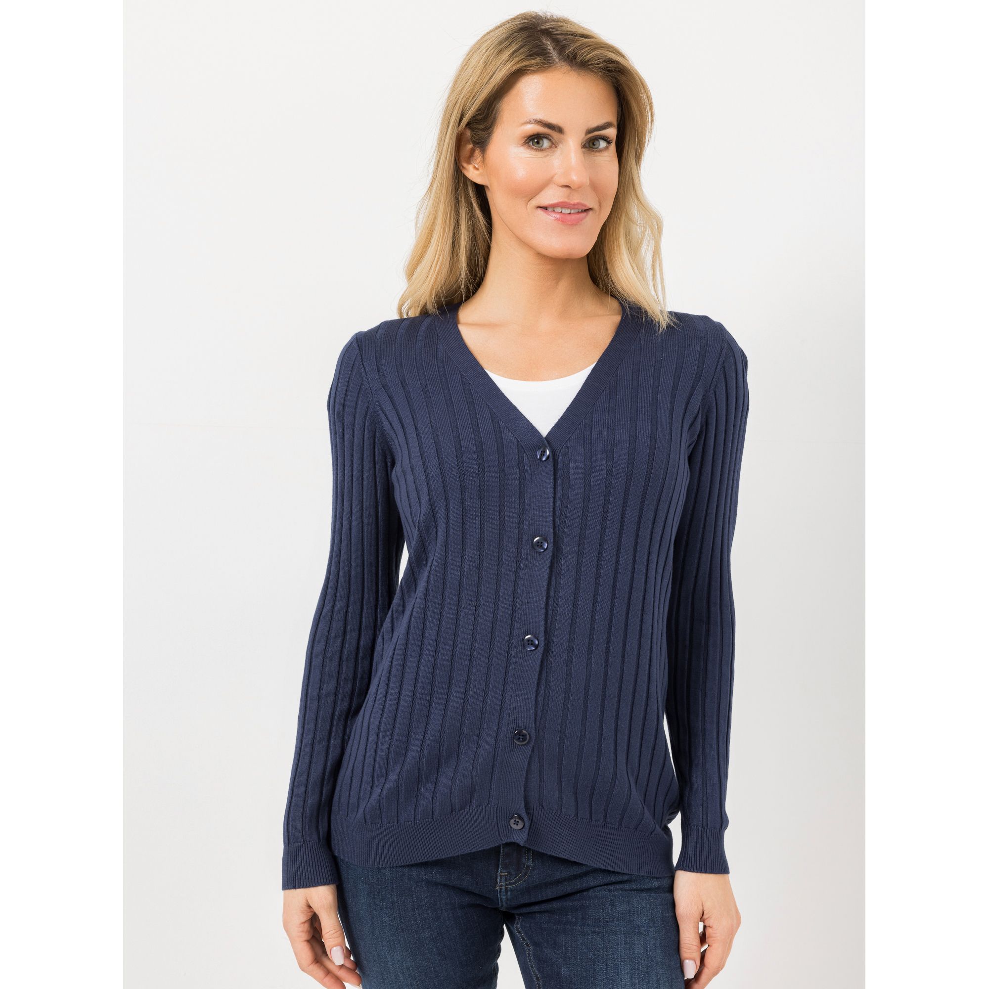 VIA MILANO Cardigan, 1/1-Arm V-Ausschnitt Rippenstruktur figurbetont