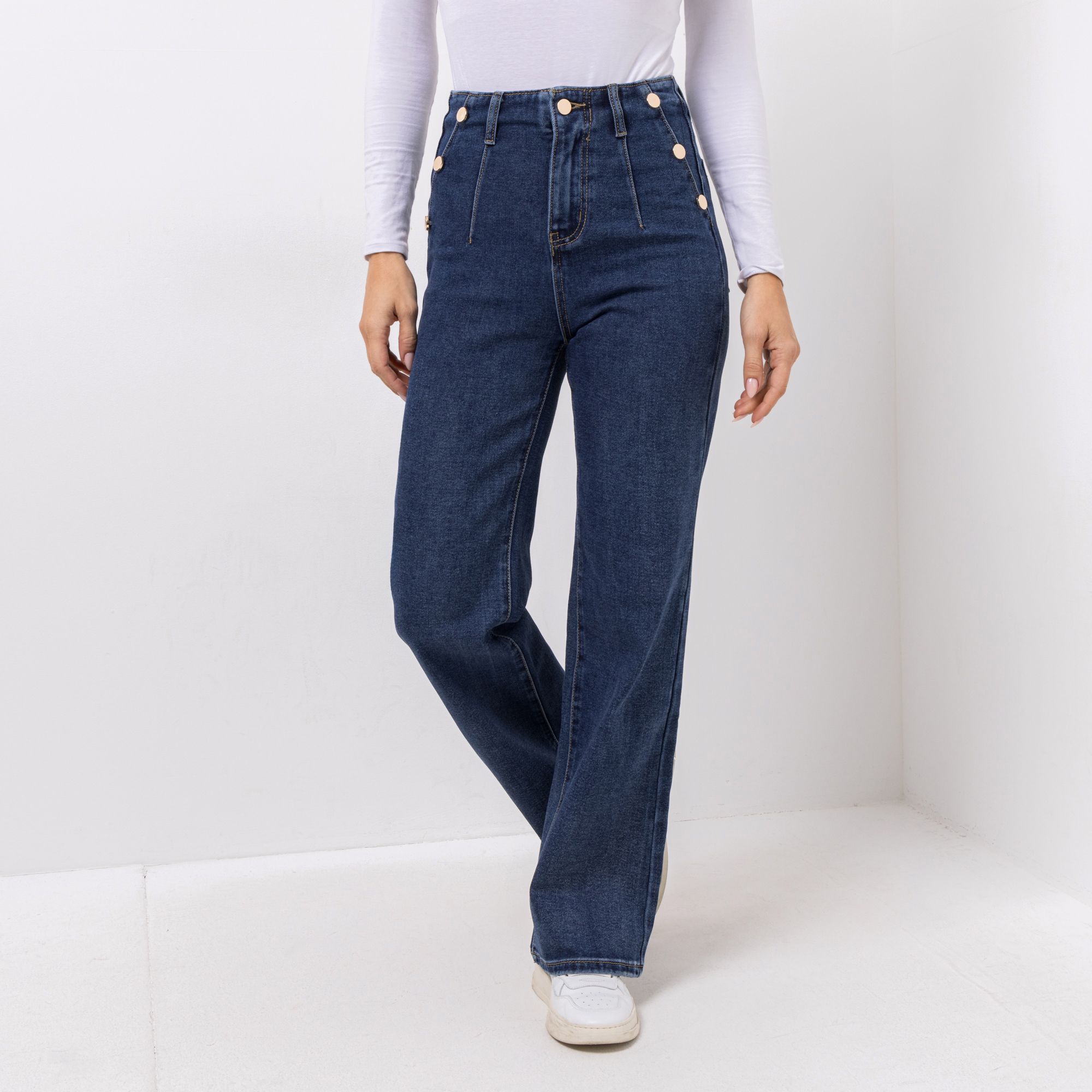 VIA MILANO Jeans, 1/1-Länge Taschen-Optik mit Knopf-Details gerades Bein