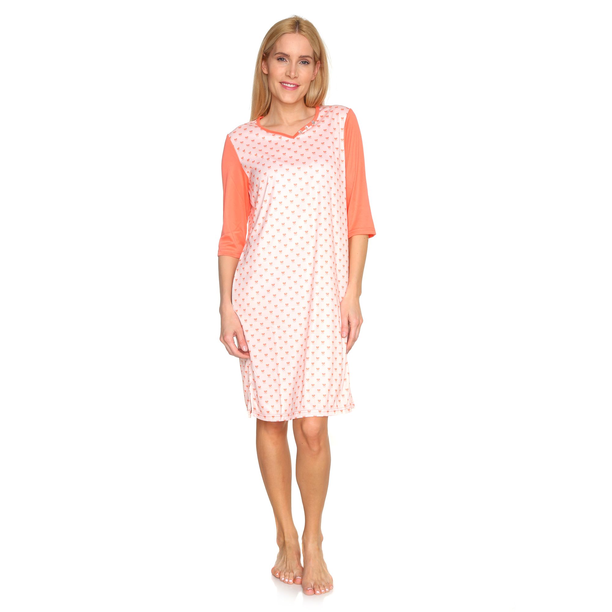 JERYMOOD HOMEWEAR Nachthemd, 3/4-Arm Jersey Interlock 100cm Länge Herzausschnitt