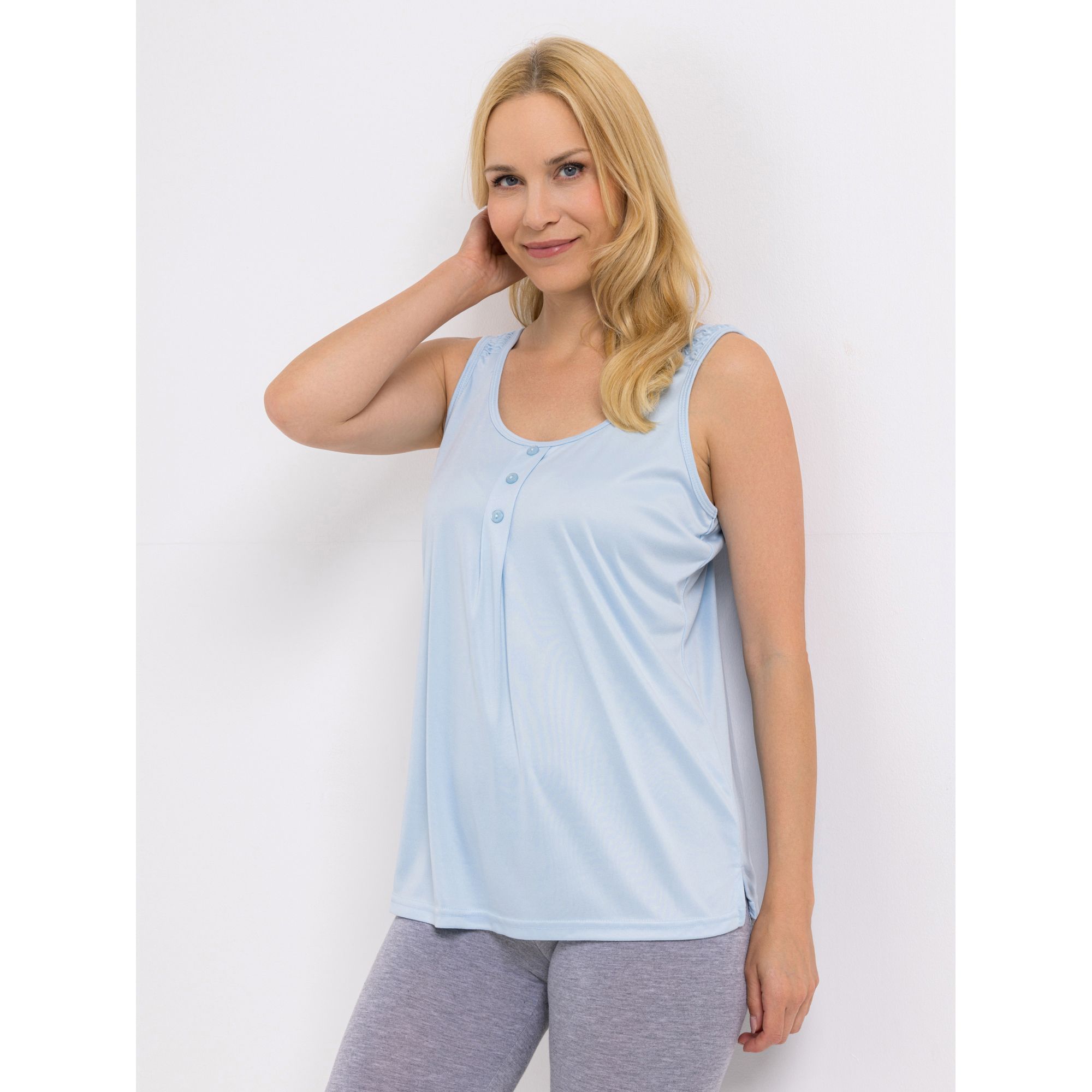 JERYMOOD HOMEWEAR Top, ohne Arm Mikrofaser Knopfdetails Rundhalsausschnitt