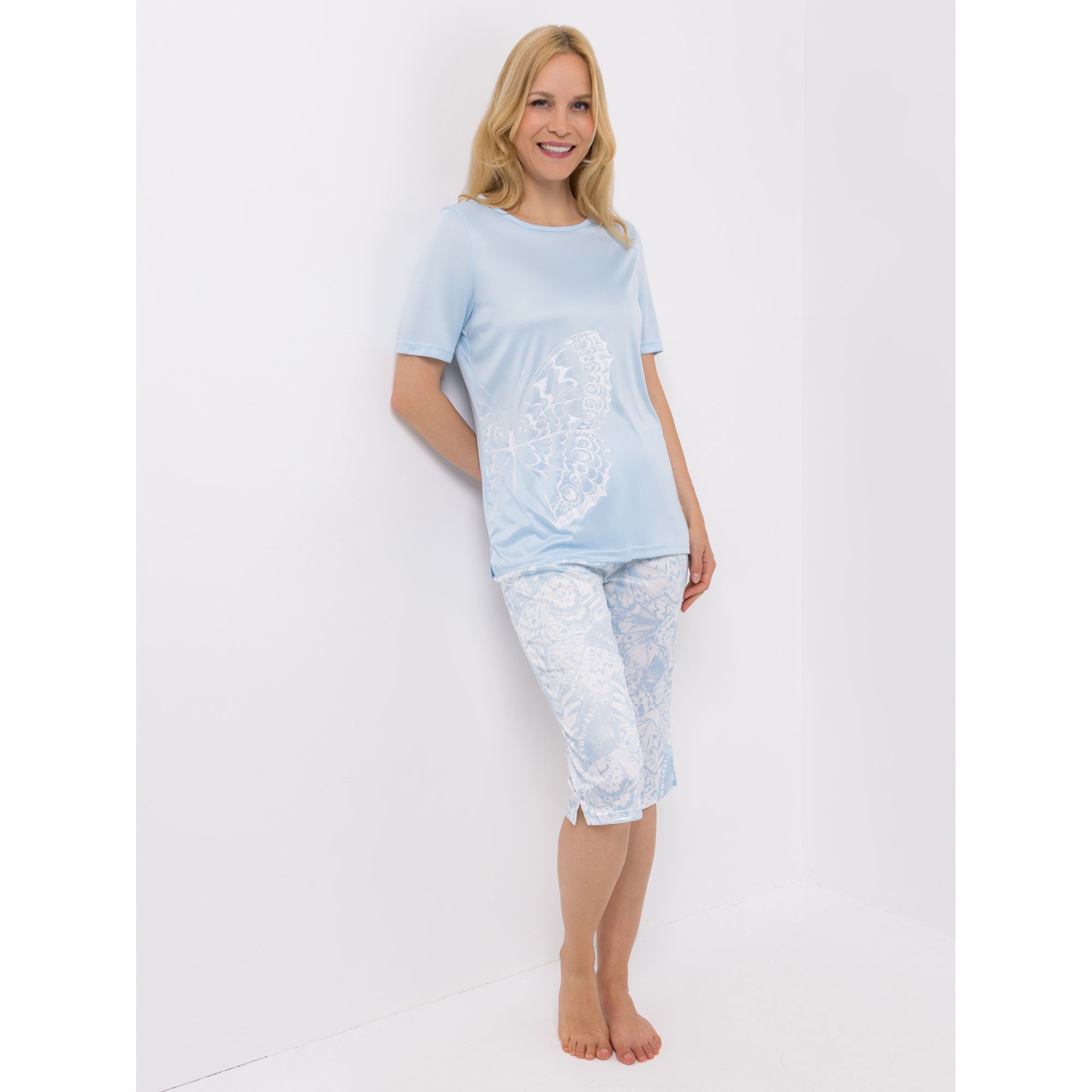 LITTLE ROSE Pyjama-Set Mikrofaser Shirt, 1/2-Arm Caprihosen